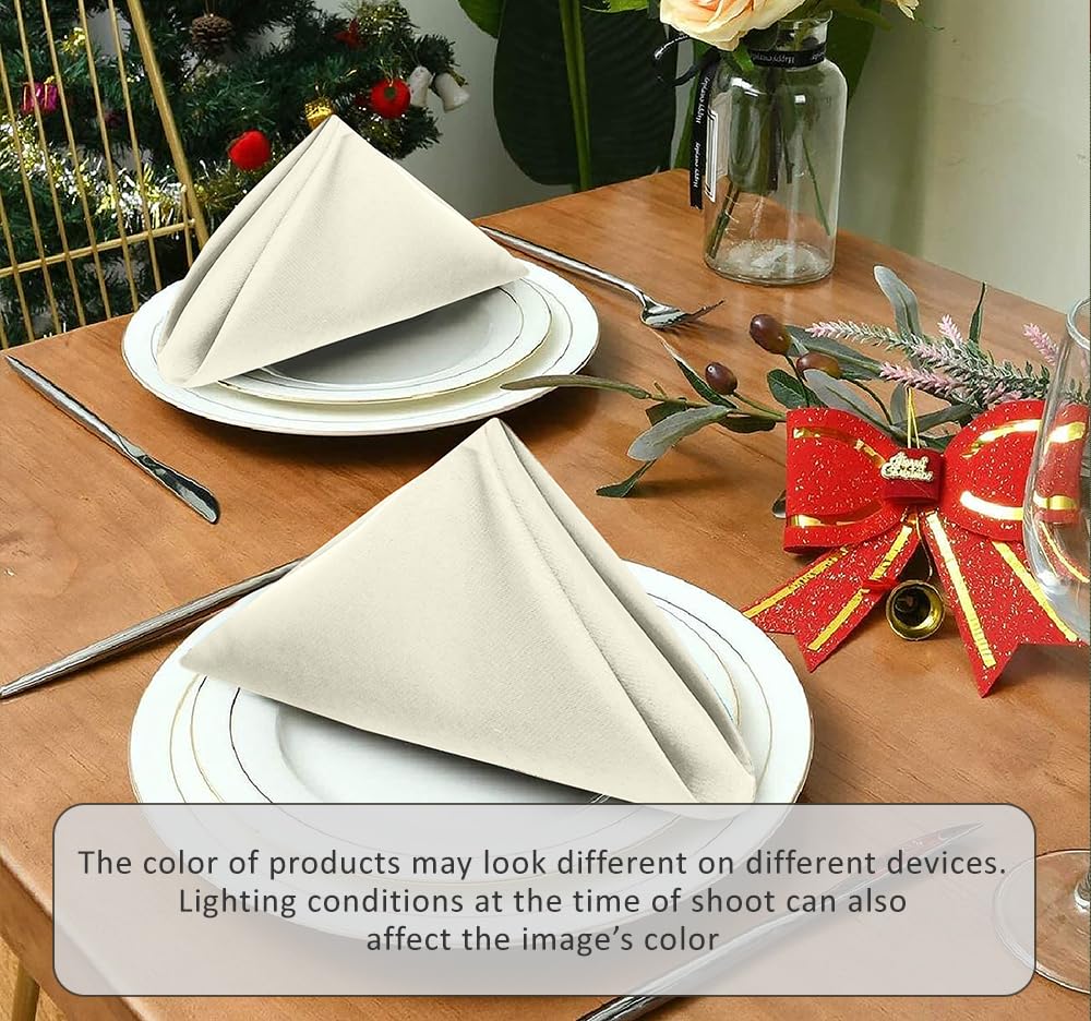 Premium 12-Pack Ruvanti 18x18 Inch Washable Cotton Blend Cloth Napkins - Soft, Durable & Highly Absorbent for Restaurants, Weddings & Dinner Parties (Ivory/Cream) | Elegant Table Linens for Fine Dining & Special Occasions