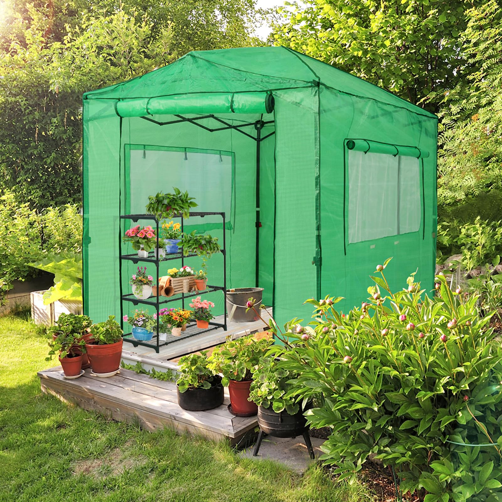 EAGLE PEAK 8x6ft Portable Walk-in Greenhouse for Indoor & Outdoor Gardening - Pop-Up Plant Protection Tent with Zippered Doors & PE Cover - Perfect for Seed Starting, Plant Growing & Backyard Gardening