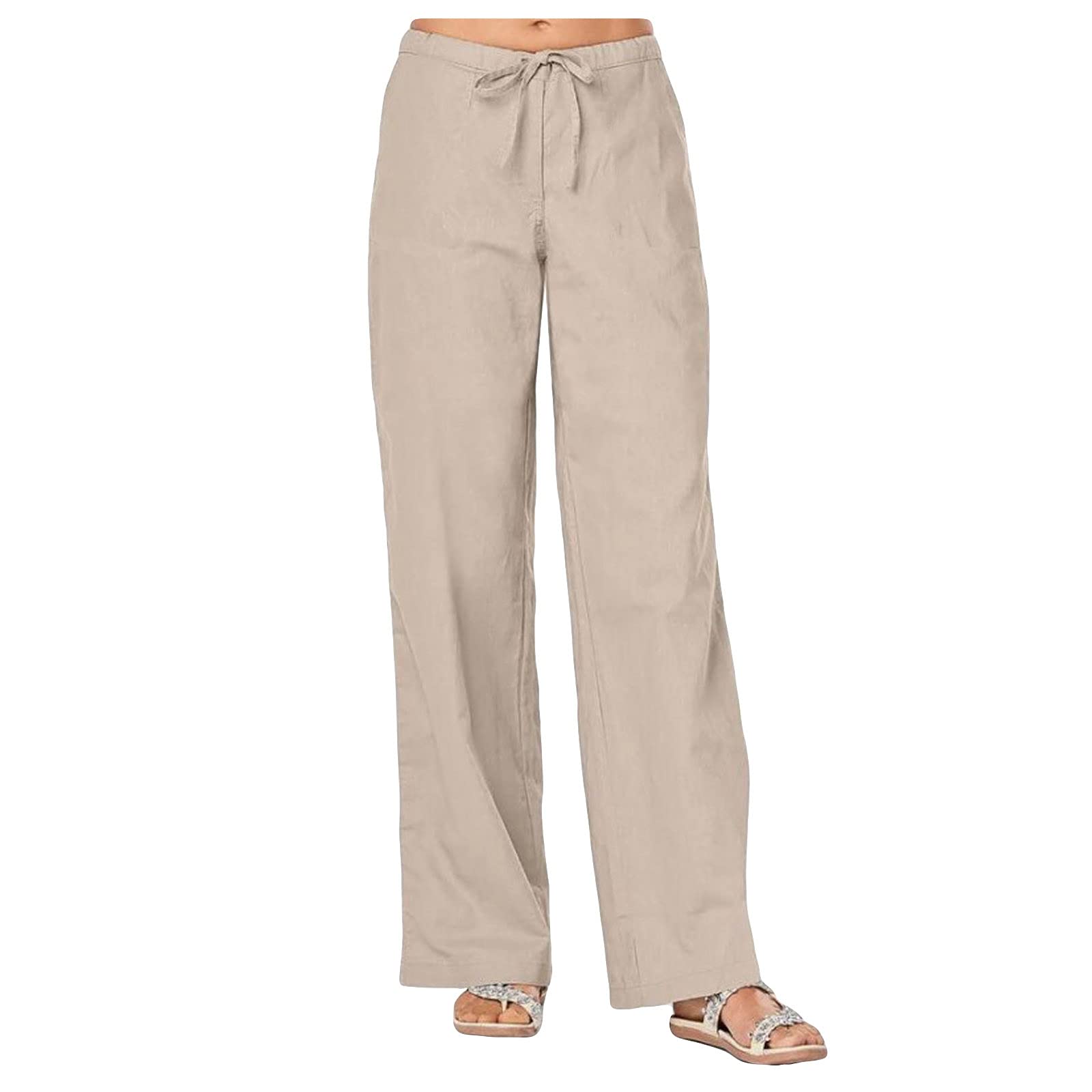 CAKIESKY Women's Casual Cotton Linen Pants - Comfortable Solid Color Drawstring Trousers for Work, Travel & Everyday Wear