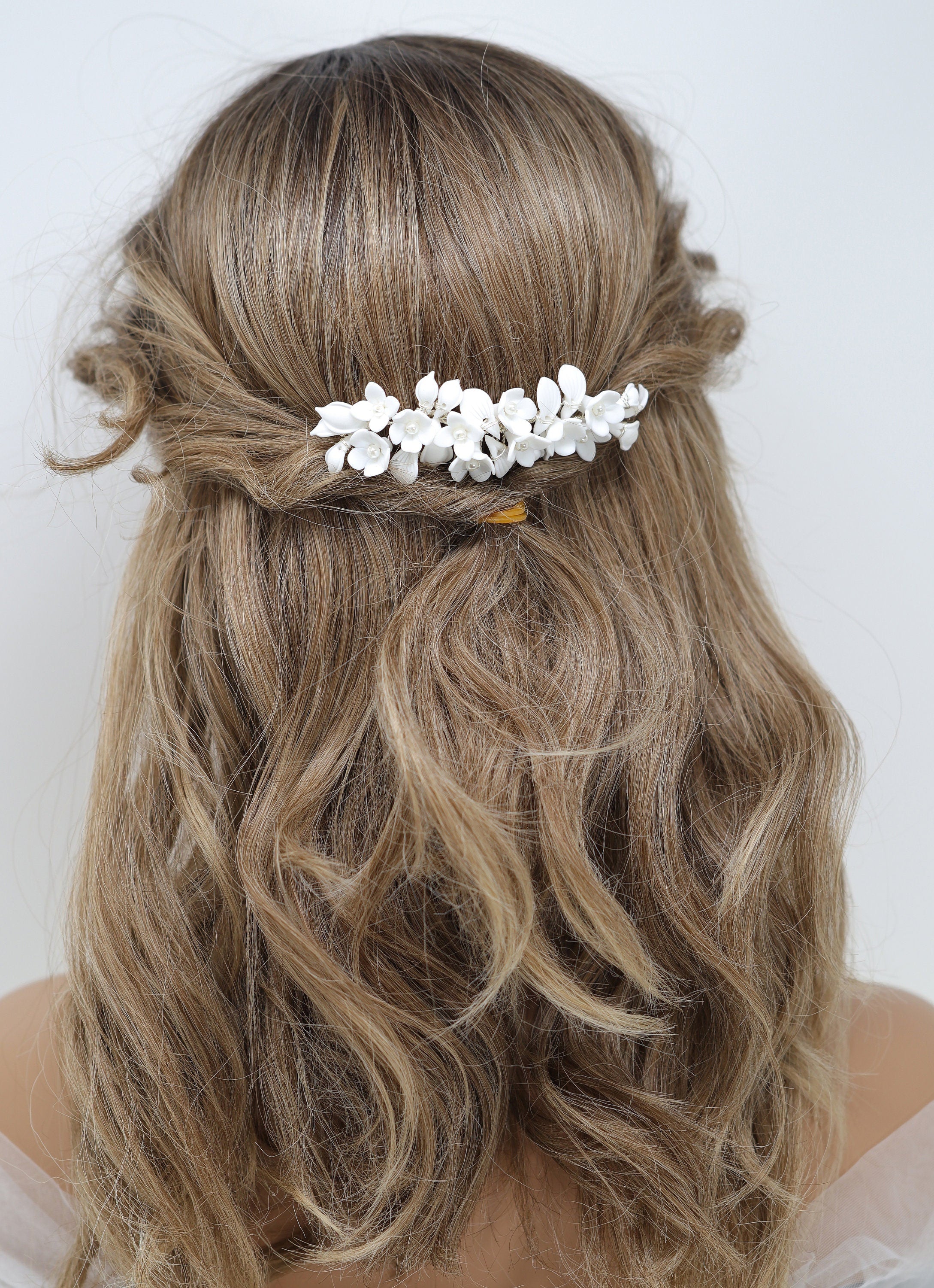 Swarovski Crystal & Pearl Hair Pins Set of 3 - Elegant White Floral Ceramic Bridal Hair Accessories for Weddings, Prom & Special Occasions