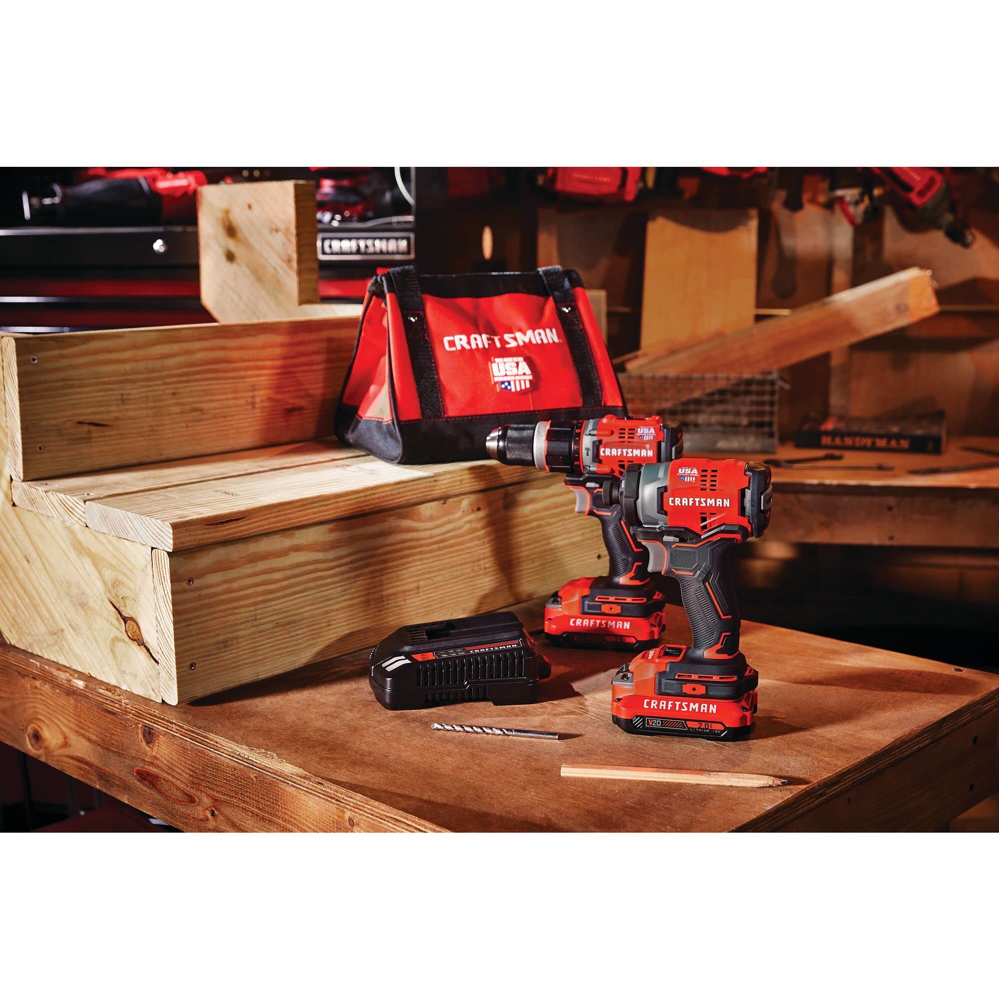 CRAFTSMAN V20 Cordless Hammer Drill and Impact Driver Combo Kit with 2 Batteries & Charger (CMCK220D2) - Perfect for DIY Projects, Home Repairs, and Professional Construction Work