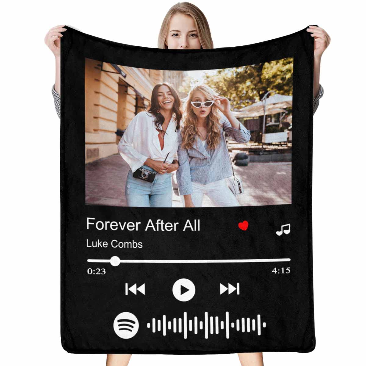 Custom Photo & Spotify Code Blanket - Personalized Best Friend Gift for Women, BFF Birthday Present, Long Distance Friendship Throw Blanket with Music & Artist Name - 40x50 Inches - Perfect for Sister, Anniversary & Special Occasions