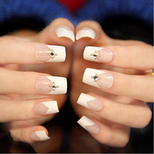 GYAN Artificial Nails - White False Nails for Women, Acrylic Press on Nails with Glue, Full Cover Fake Nails for Manicure, Home Salon & Party Use