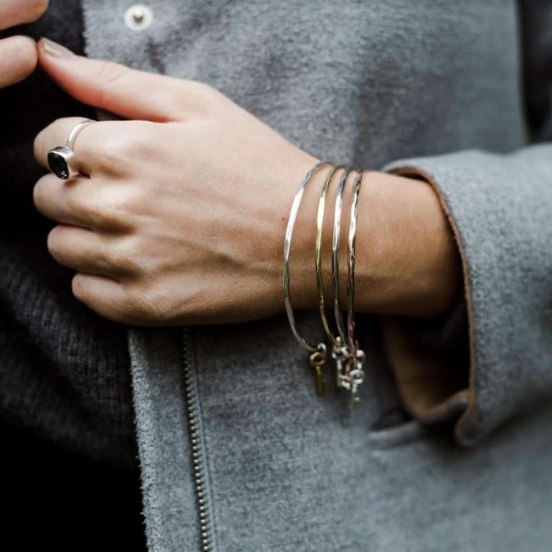 Elegant Silver & Gold Key Bangle Bracelet for Women - Perfect for Everyday Wear, Parties & Gifts