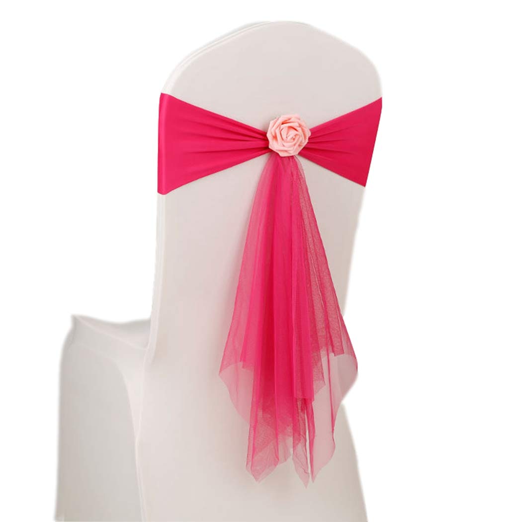 25-Piece Spandex Stretch Organza Chair Sashes with Rose Bows - Elegant Wedding, Banquet & Event Decorations - Perfect for Chair Decor, Bridal Showers, and Party Decor