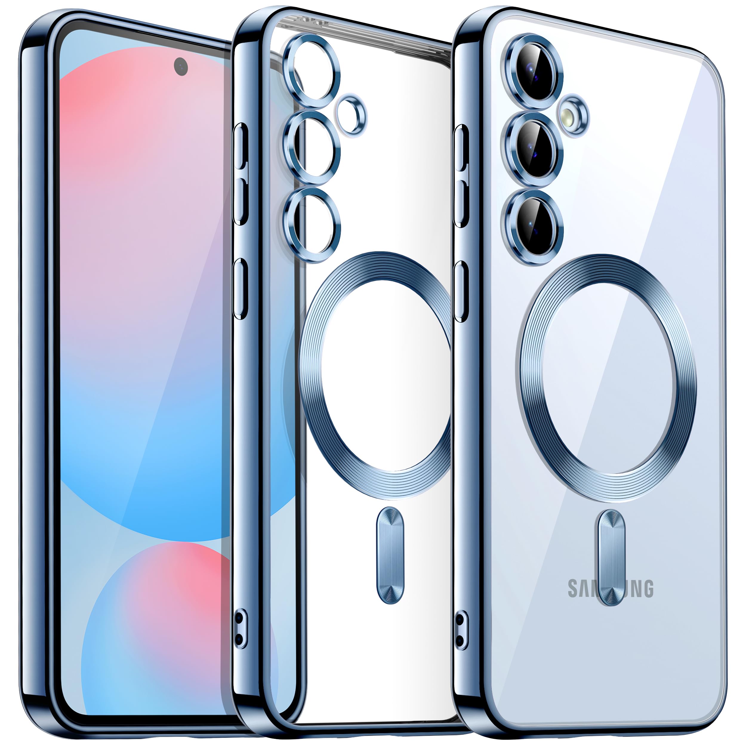 JETech Soft Clear Case for Samsung Galaxy S24 FE - Shockproof TPU Phone Cover with Camera Lens Protection & MagSafe Wireless Charging Compatibility (Blue) - Perfect for Daily Use, Travel, and Outdoor Activities