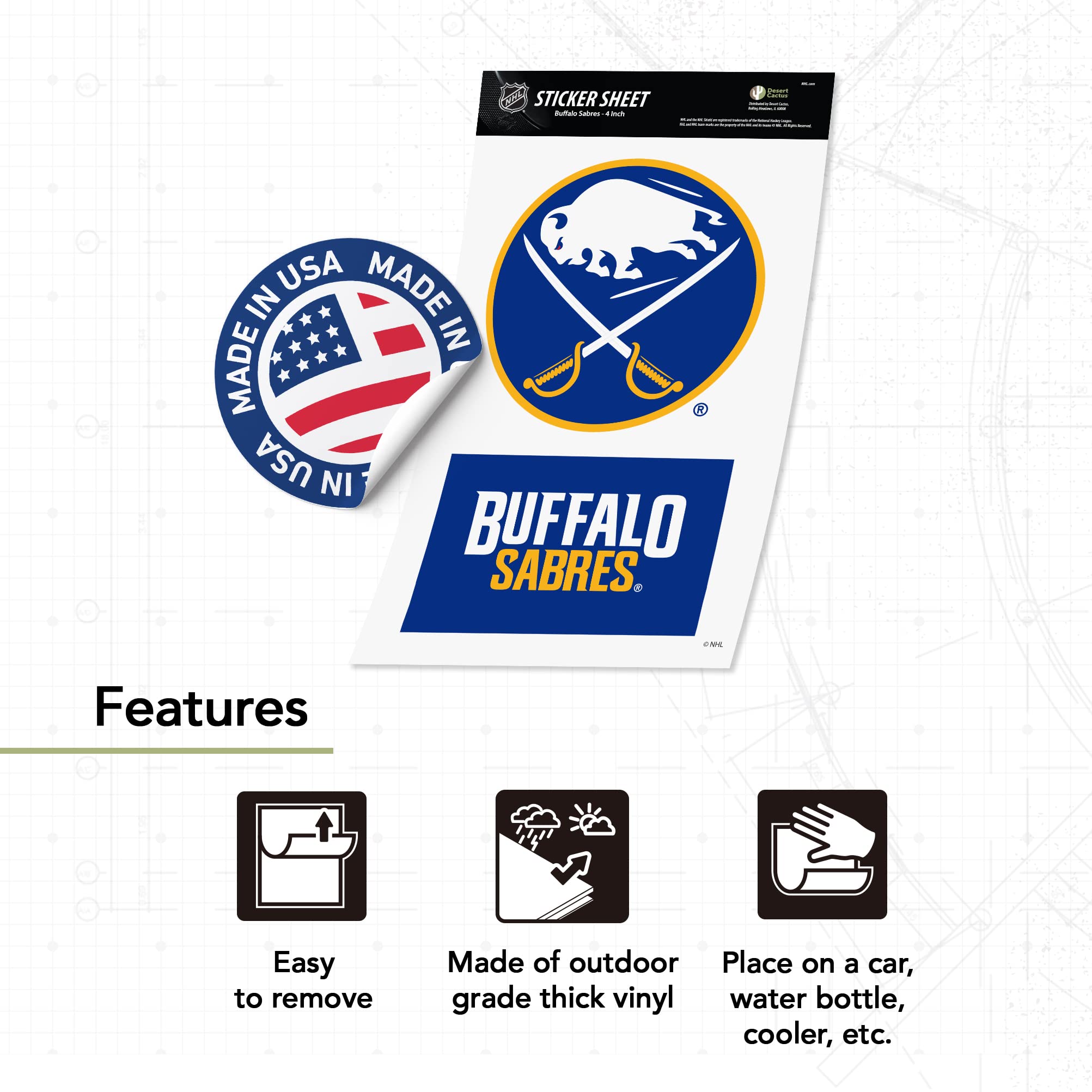 NHL Buffalo Sabres Desert Cactus Team Vinyl Decal Sticker (4 Inch) - Perfect for Laptops, Water Bottles, Cars & Scrapbooks | Officially Licensed Hockey Fan Gift
