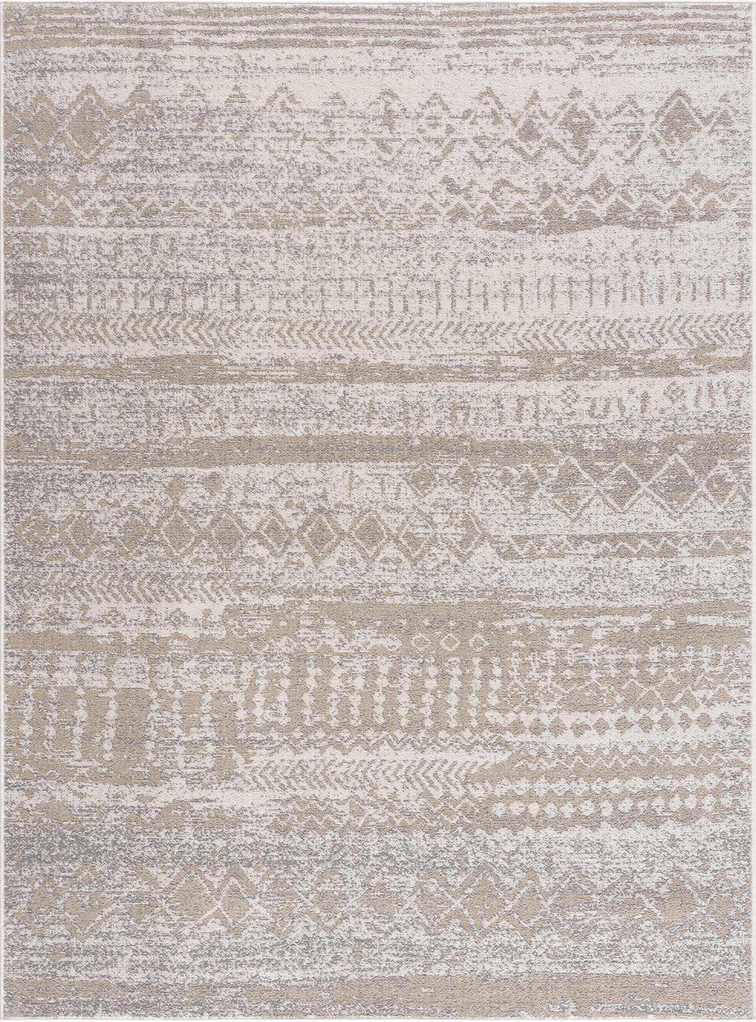 Hauteloom Tupsan Washable Area Rug for Living Room & Bedroom - Soft Beige & Gray - 6'7