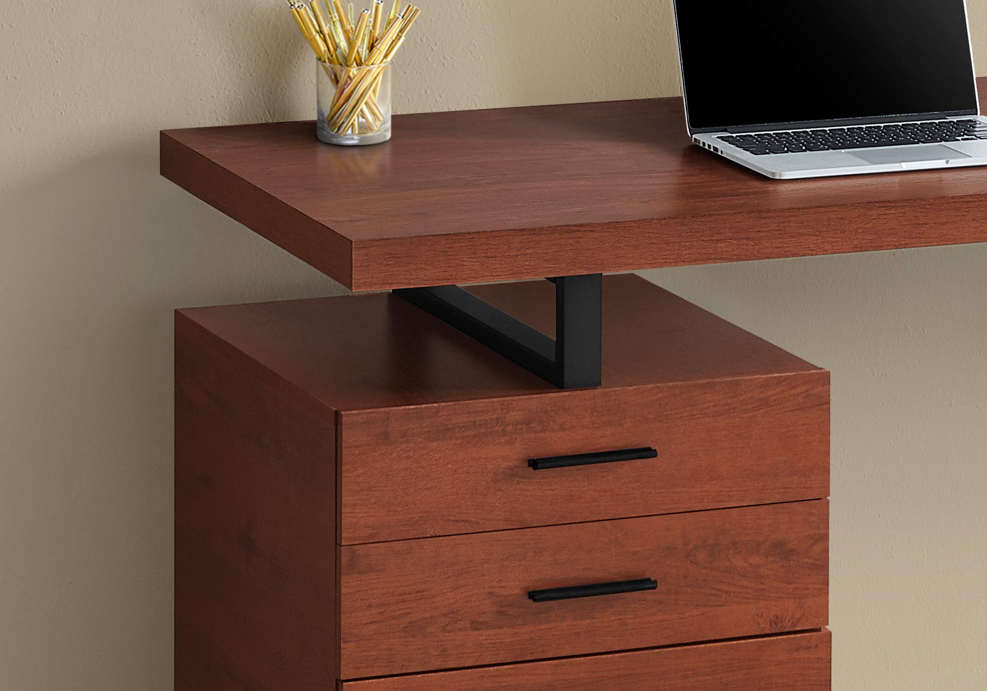 Monarch Specialties I 7641 48-Inch Computer Desk with Storage Drawers - Home Office & Laptop Desk for Left or Right Setup - Contemporary Brown & Black Metal Laminate Workstation - Perfect for Small Spaces, Remote Work & Study