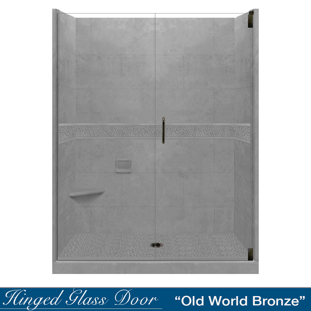 60 Alcove Wet Cement Sistine Stone & Pebble Stone Accent - DIY Shower Remodel Kit for Bathroom Renovation, Waterproof Tile Backsplash, and Modern Home Decor
