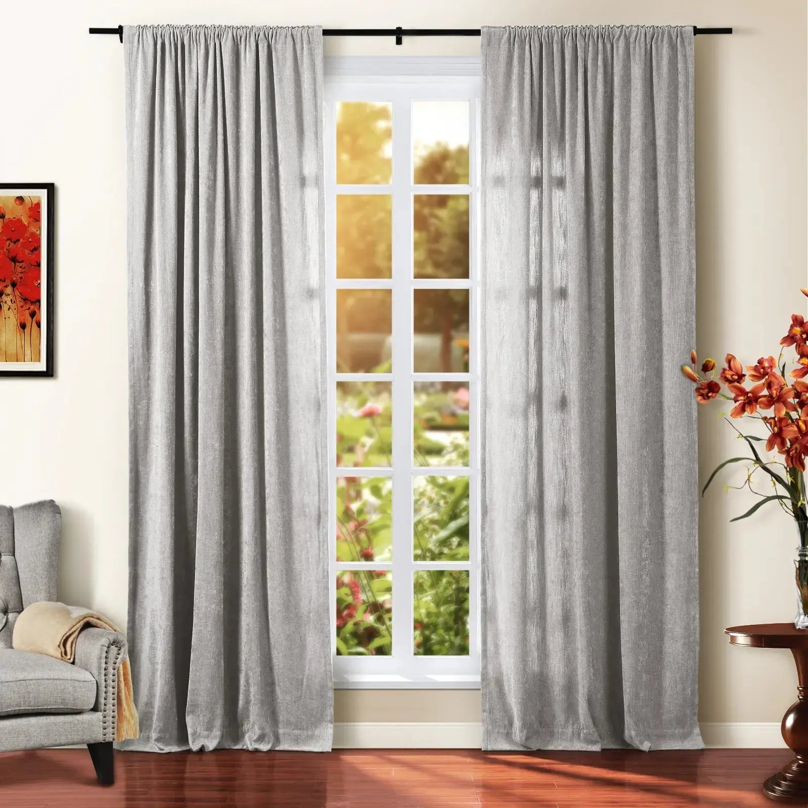 Tino Heavyweight Chenille Blackout Curtains - Soft Thermal Insulated Drapes for Living Room & Bedroom - Noise Reducing & Light Blocking Window Treatments