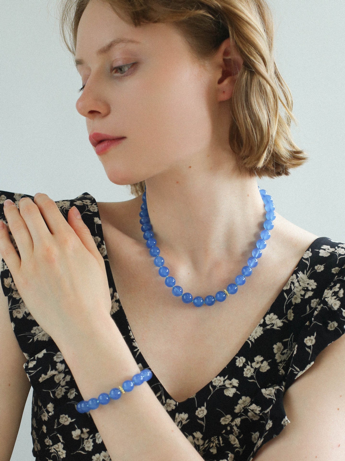 Glacier Blue Onyx Beaded Necklace for Women - Elegant Small Freshwater Pearl Jewelry - Perfect for Casual Wear, Office & Special Occasions