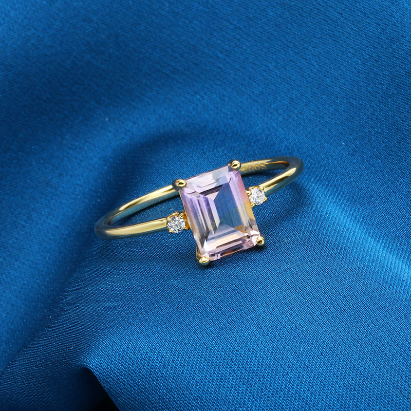 Ametrine Baguette Three Stone Ring - February Birthstone Jewelry in Sterling Silver TB925 | Perfect for Birthdays, Anniversaries & Special Occasions