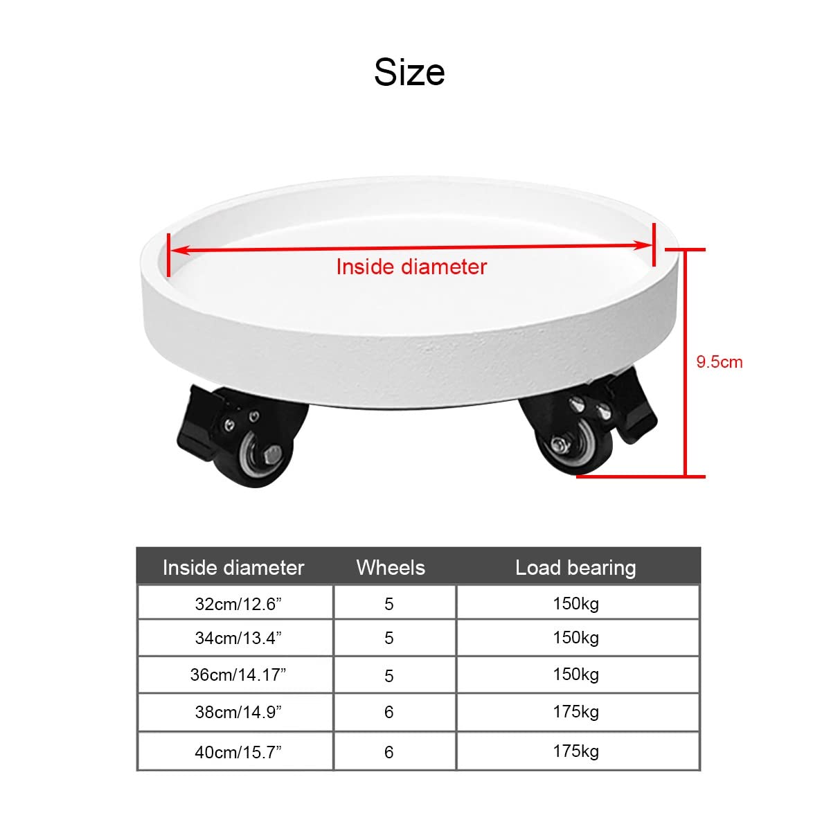 White Rolling Plant Stand with Wheels - 15.7 Inch Round Mobile Flower Pot Caddy for Indoor & Outdoor Use - Perfect for Garden, Patio, Yard, Deck, and Balcony Decor (40cm/15.7In)
