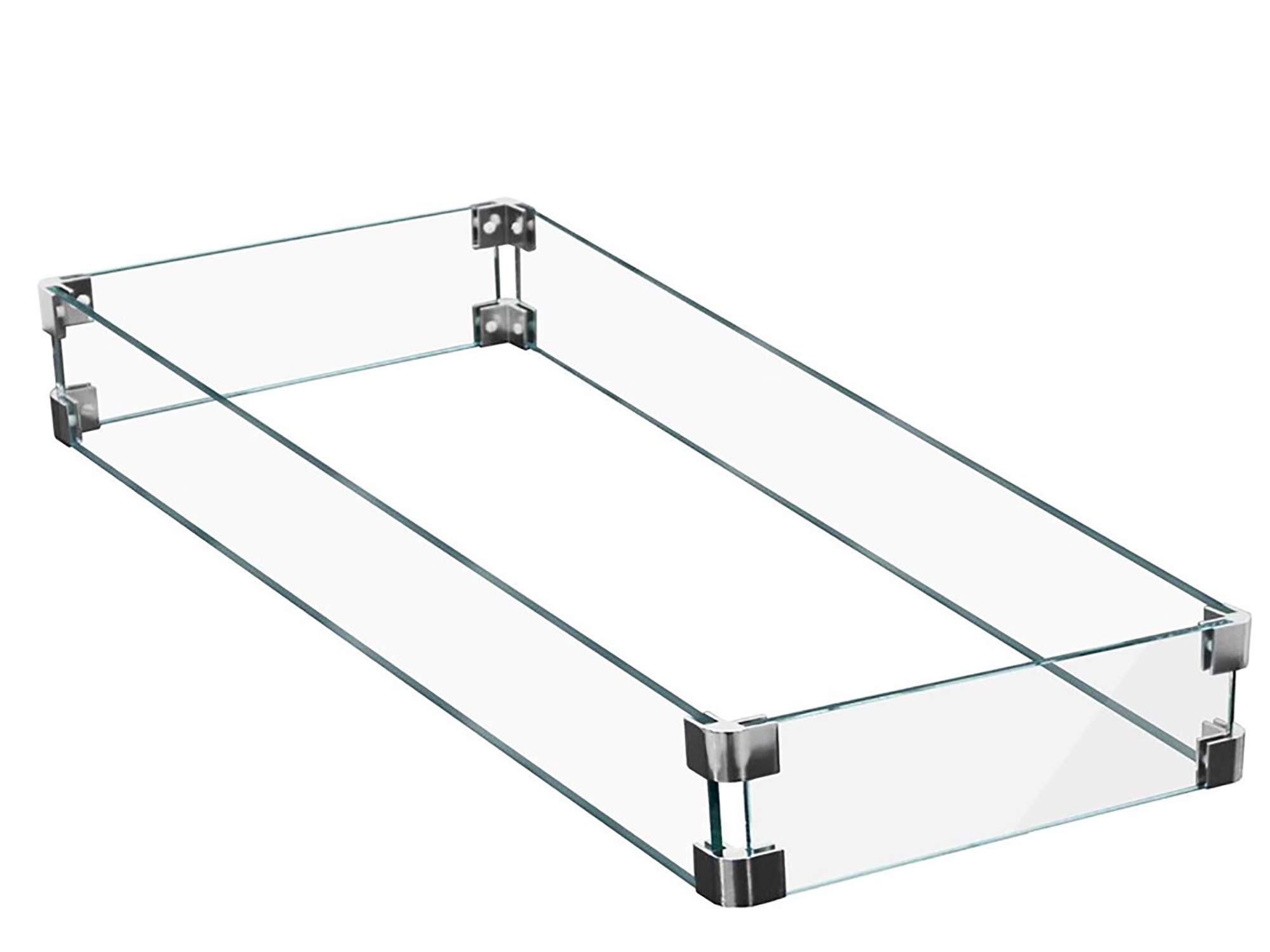 Hiland AWS-RT30 Clear Rectangular Fire Pit Glass Wind Screen - Durable Wind Protection for Outdoor Patio, Backyard, Camping & Garden Gatherings
