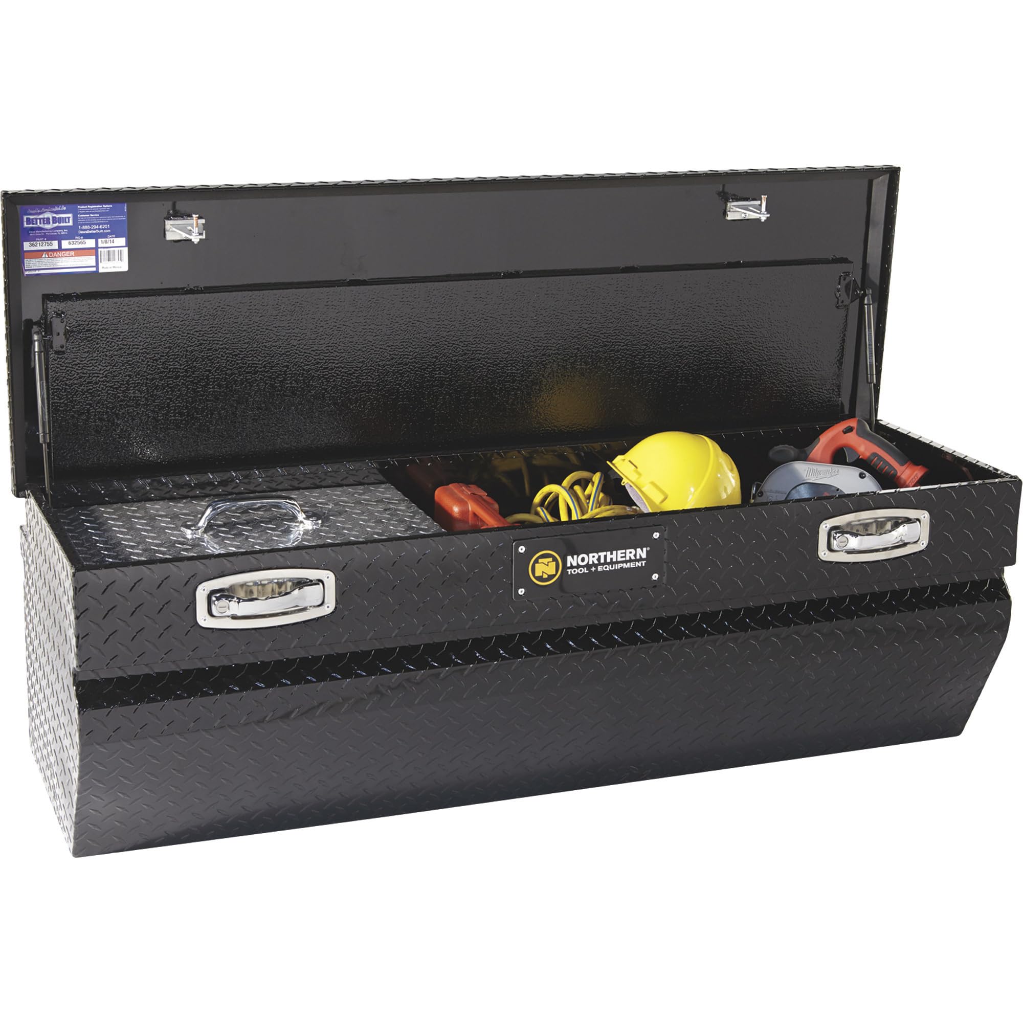 Northern Tool Chest Truck Tool Box - 56in Aluminum Tool Storage with Gloss Black Finish, Pull Handle Latches (56