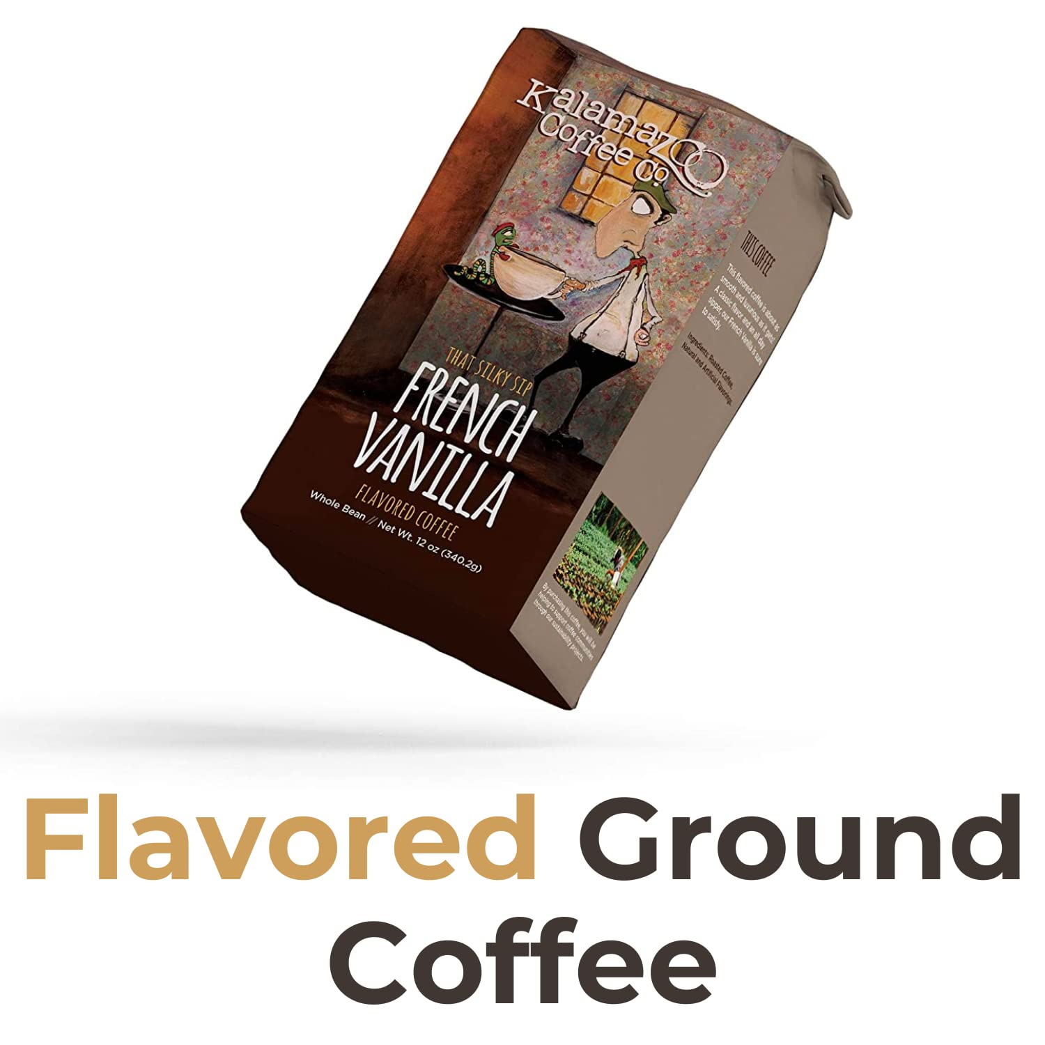 Kalamazoo Coffee Company French Vanilla Ground Coffee - Silky Smooth Flavored Coffee | 12oz Bag (1 Pack) | Perfect for Morning Brews, Office Coffee Breaks & Cozy Evenings