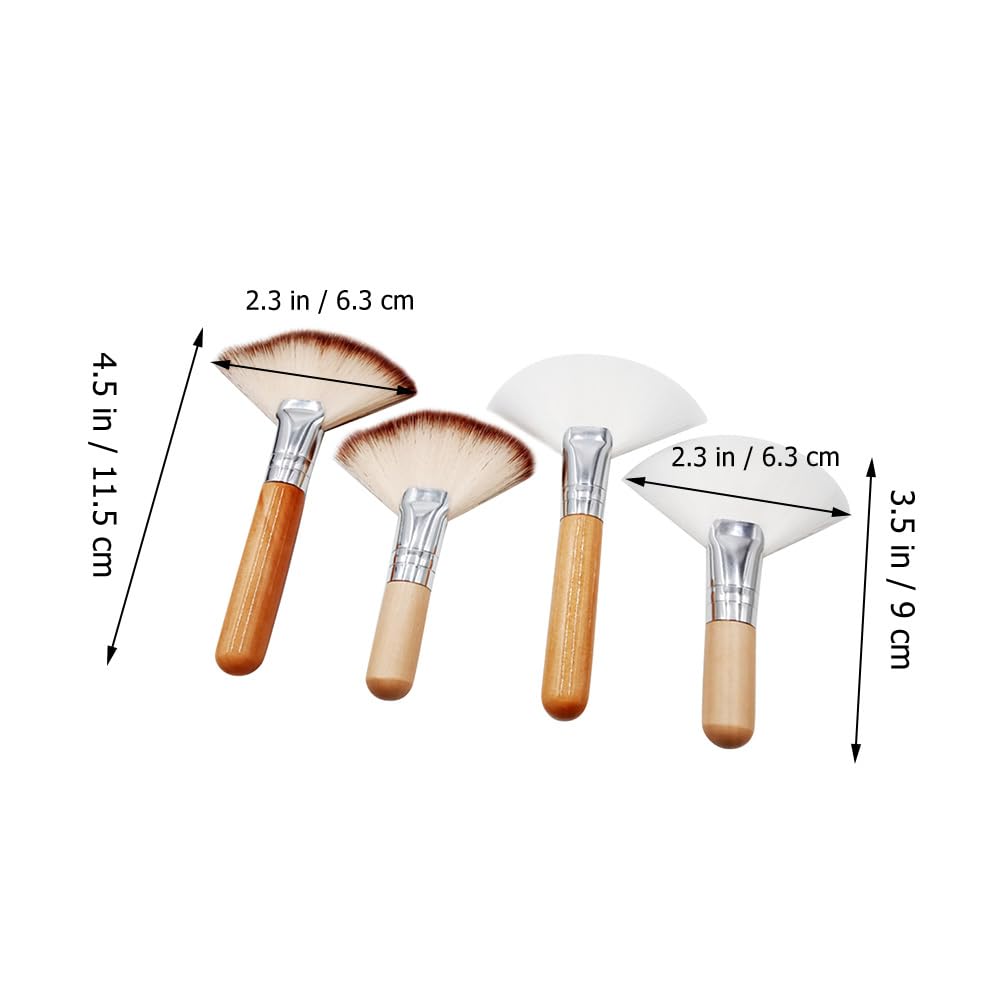 FRCOLOR 4Pcs Professional Fan Brush Set - Short & Long Handle Makeup Brushes for Blending, Highlighting, Contouring & Setting Powder - Perfect for Face Makeup, Body Art & Special Effects Cosmetics