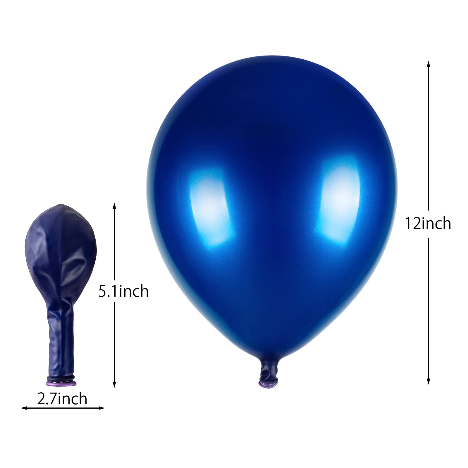 50pcs Chrome Metallic Blue Balloons, 12 Inch Double Stuffed Royal Blue Latex Balloons for Wedding, Graduation, Baby Shower Decorations - Includes 2 Blue Ribbons - Perfect for Party Backdrops, Ceiling Decor & Photo Booth Props