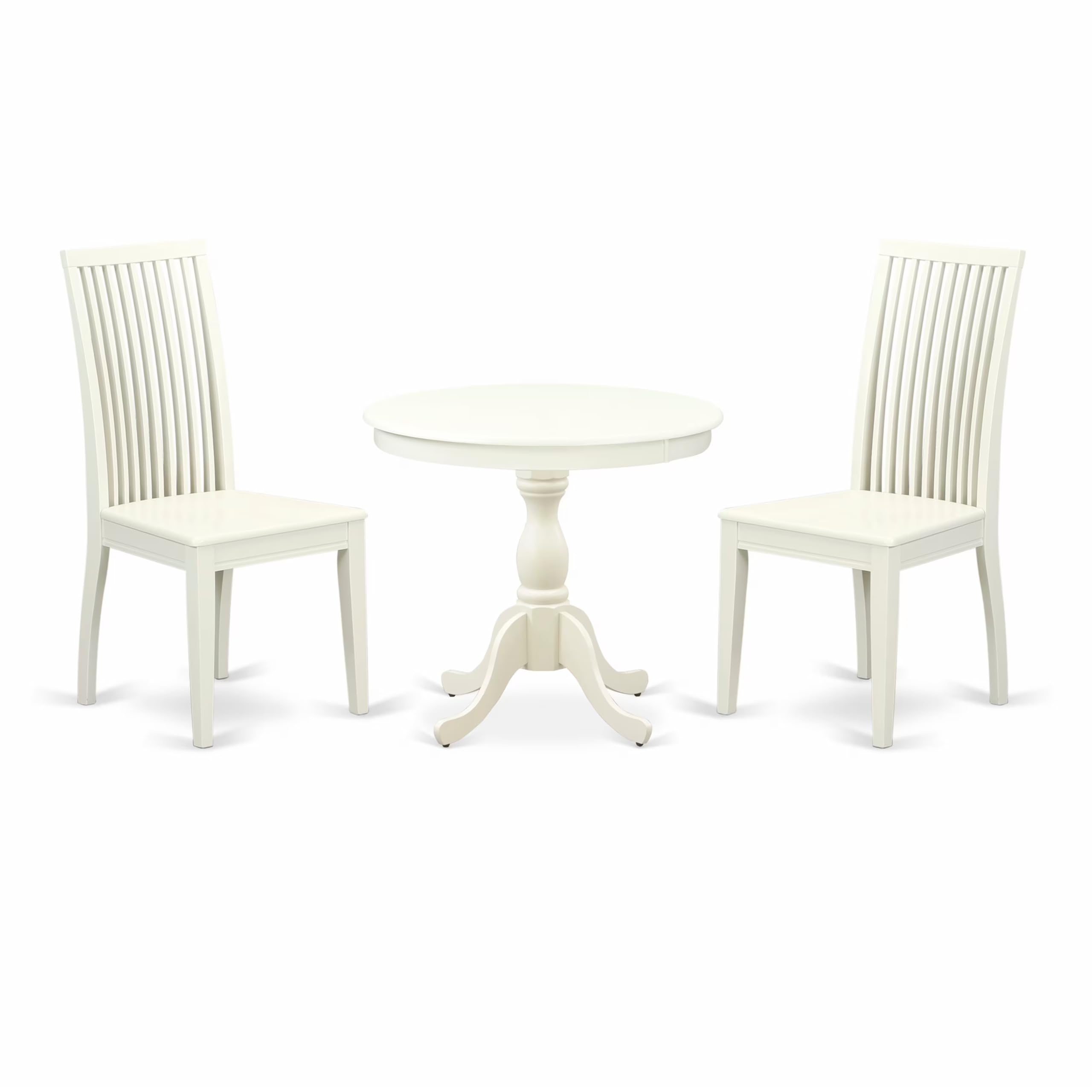 East West Furniture AMIP3-LWH-W 3 Piece Round Dining Table Set with Pedestal Base & 2 Chairs, 36x36 Inch, Linen White - Perfect for Small Kitchens, Breakfast Nooks & Cozy Dining Spaces