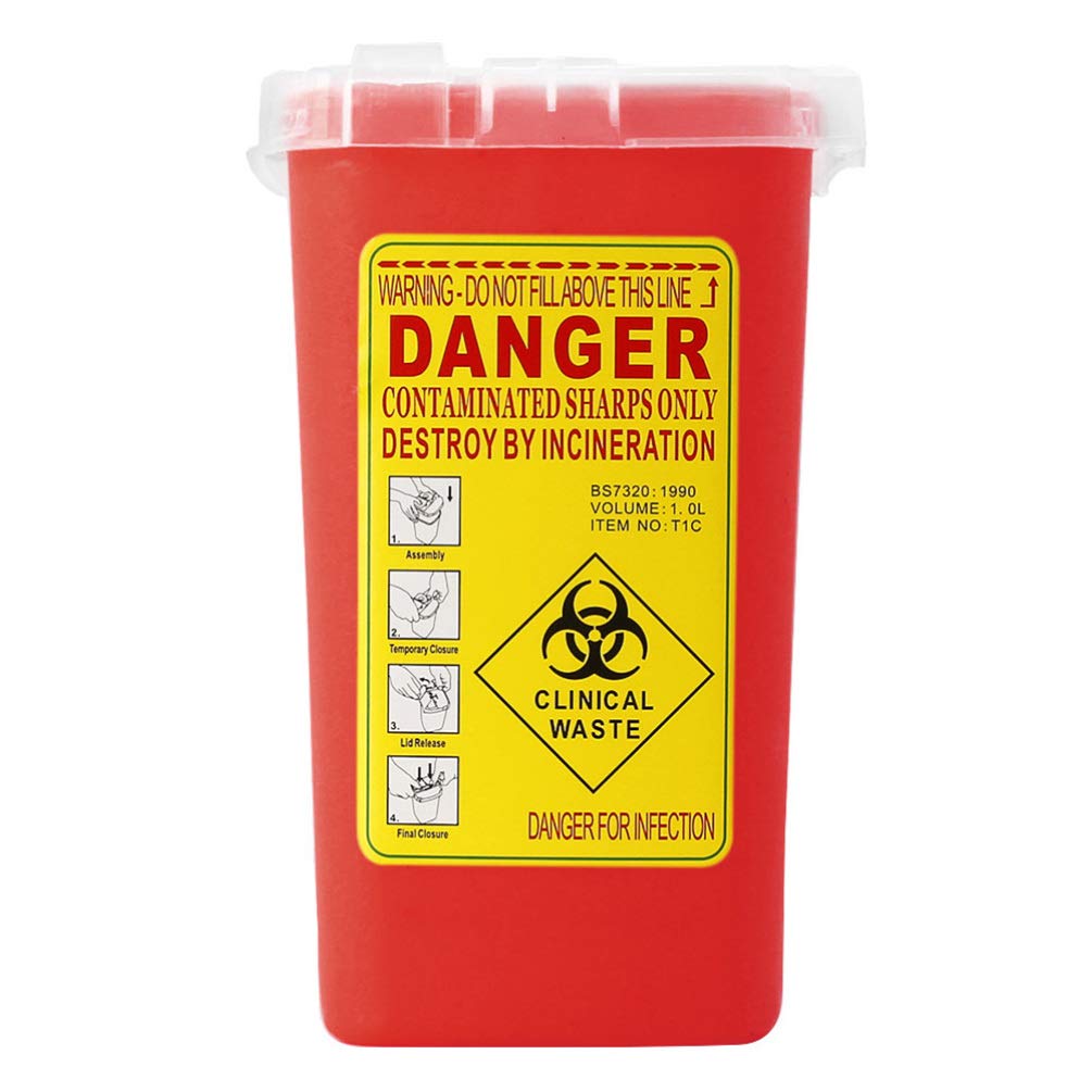 Sharps Containers for Needles - 1.2L Biohazard Waste Disposal Box with Secure Flip Lid for Lancets, Razor Blades & Tattoo Needles | Safe Medical, Home & Tattoo Studio Use