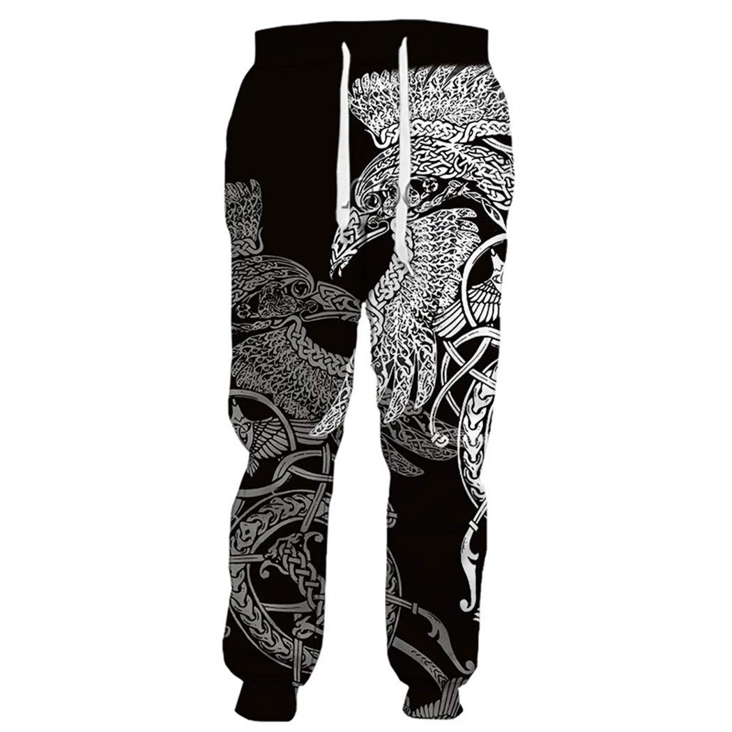 3D Print Viking Tattoo Sweatpants for Men & Women - Trendy Harajuku Hip-Hop Joggers, Casual Harem Pants for Streetwear, Gym & Lounge Wear