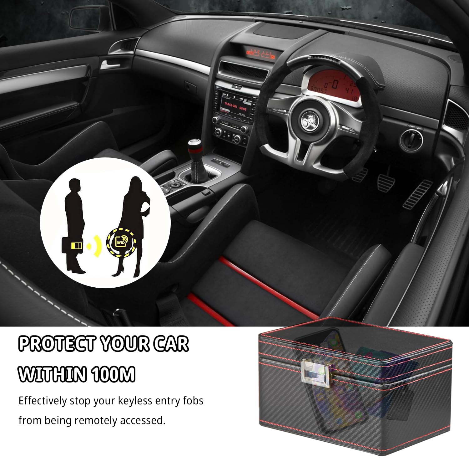 PUSU Faraday Box for Car Keys - RFID Key Fob Protector & Carbon Fiber Signal Blocker | Anti-Theft Signal Blocking Cage for Keyless Entry Fobs, Phones, Wallets, Credit Cards | Perfect for Travel, Parking & Home Security