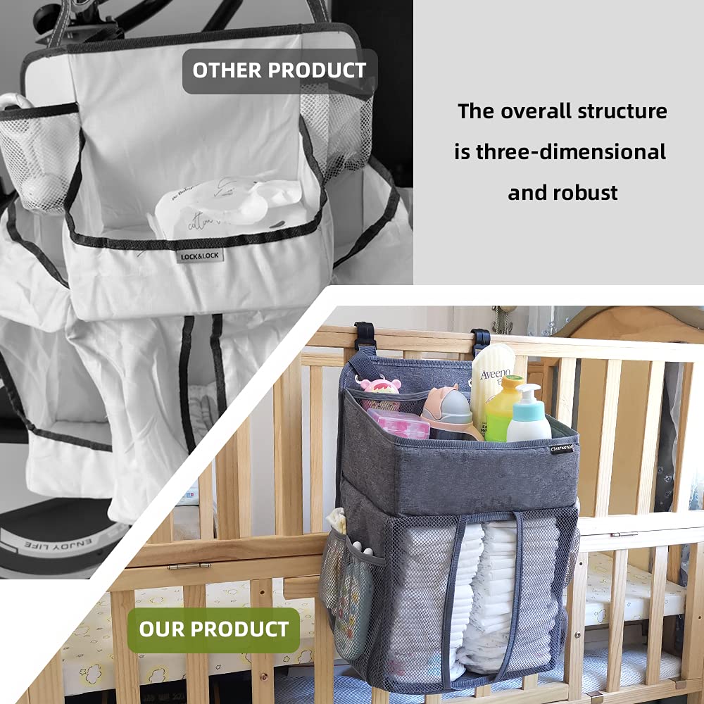 Clearworld Thickened Hanging Diaper Caddy Organizer - Baby Nursery Storage for Diapers, Wipes & Essentials - Perfect for Changing Tables, Cribs, Walls & Bassinets - Space-Saving Gray Diaper Stacker (Great for Nursery Organization & Quick Diaper Changes)