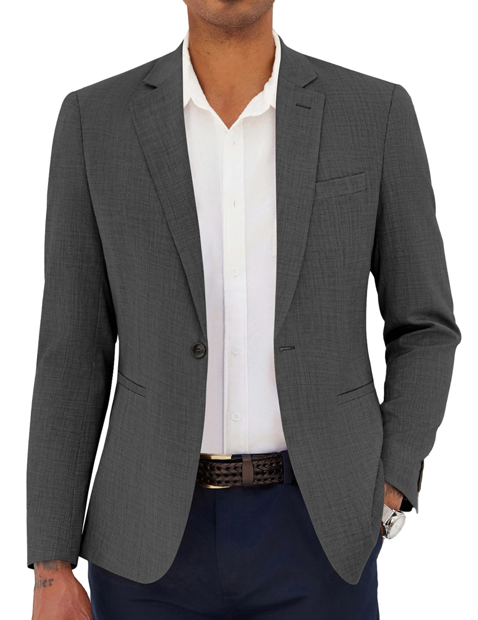 COOFANDY Men's Linen Blazer - Lightweight Summer Suit Jacket for Business & Casual