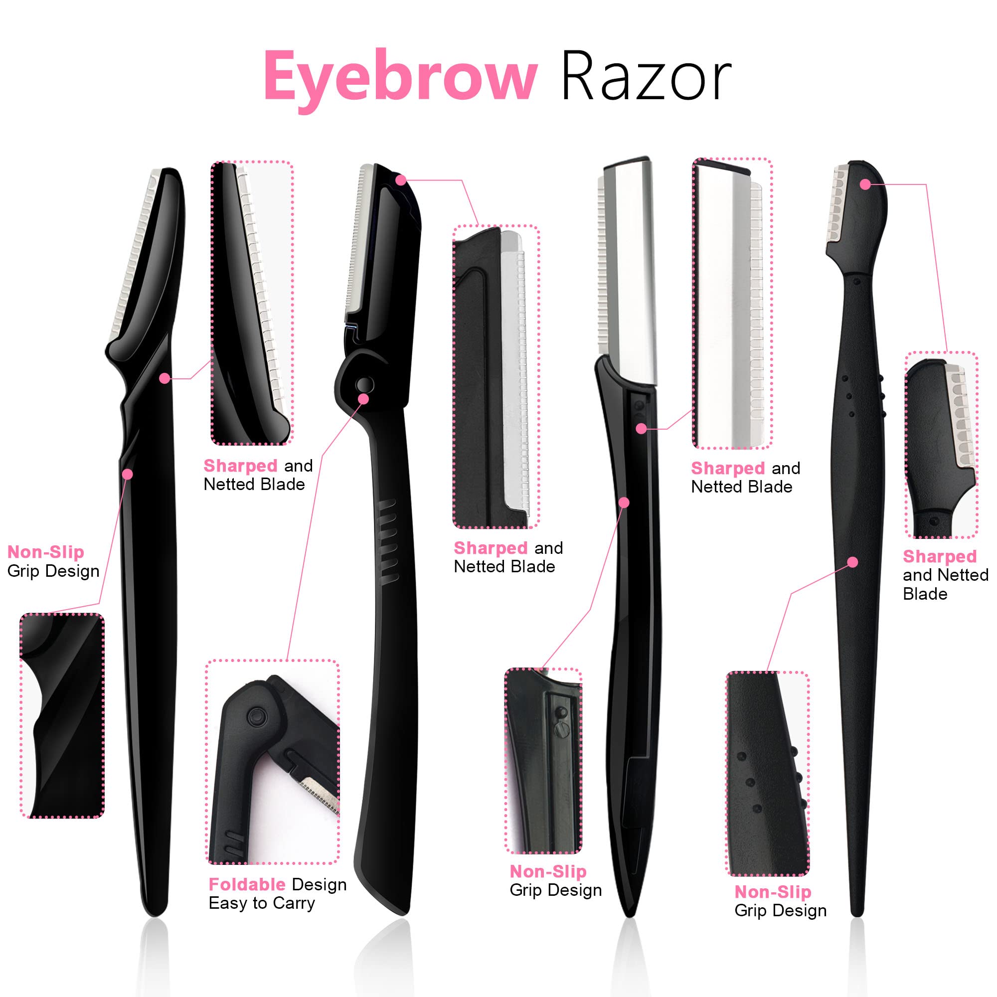 Premium Eyebrow Razor Pack - Multipurpose Dermaplaning Face Razors for Women | Facial Hair Removal, Exfoliating, Eyebrow Shaping & Peach Fuzz Trimming | Bulk Straight Eyebrow Trimmers for Smooth Skin | Perfect for At-Home Grooming, Travel & Salon Use