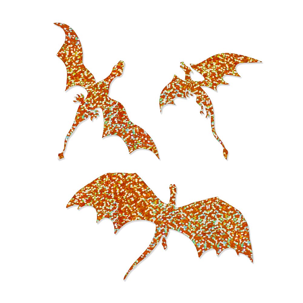 3 Dragons Flying Vinyl Decal Sticker - 4 Inch Orange Metal Flake Design for Car, Truck, Window, Laptop, Phone, Electronics - Waterproof & Durable for Outdoor & Indoor Use