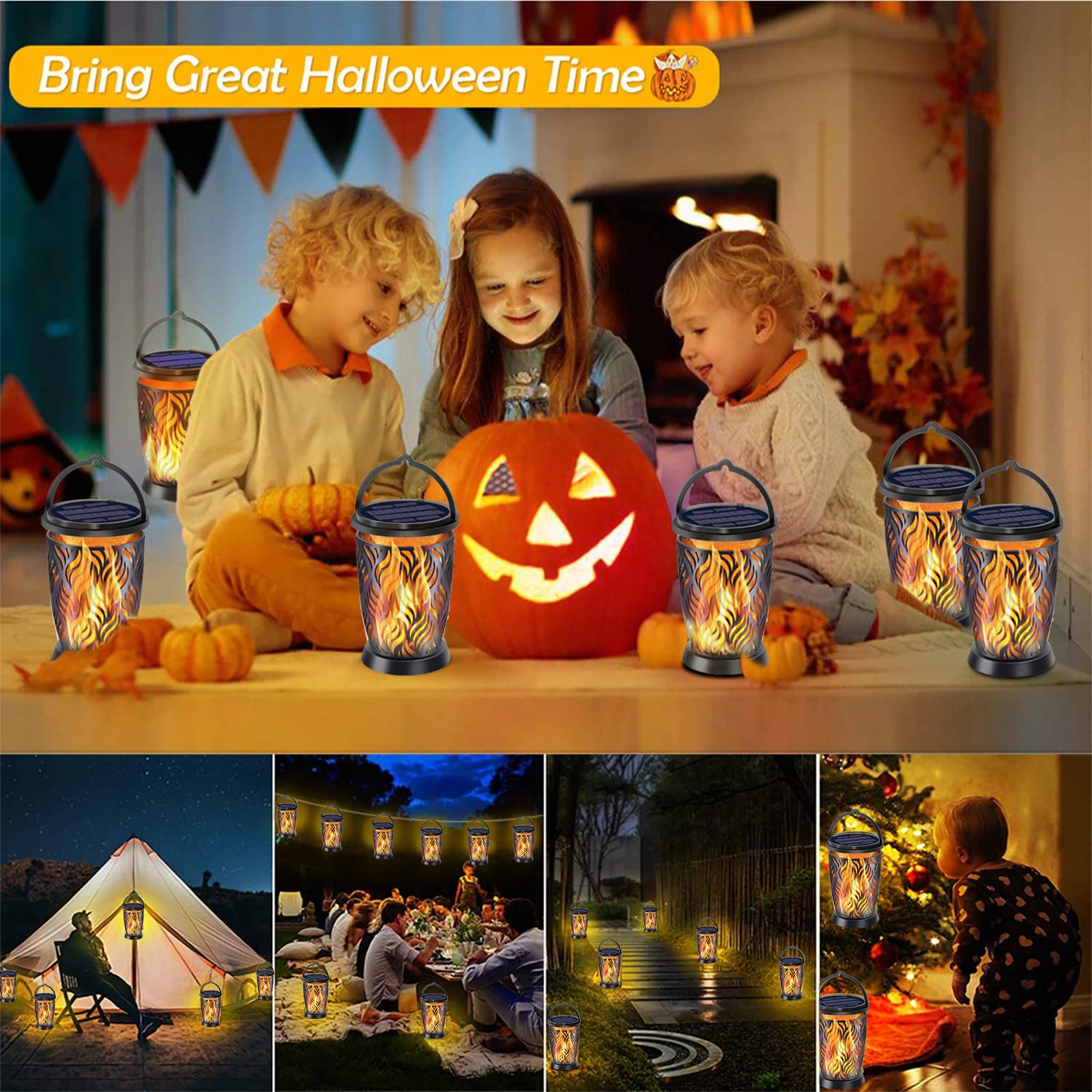 Outdoor Solar Flame Lights - Waterproof Flickering LED Solar Lights with Darkness Sensor, Auto On/Off - 66pcs Solar Wall Mount Lights for Patio, Deck, Driveway, Garden, Yard & Pathway Lighting (Flame Effect) - Perfect for Landscape, Backyard Decor & Evening Ambiance