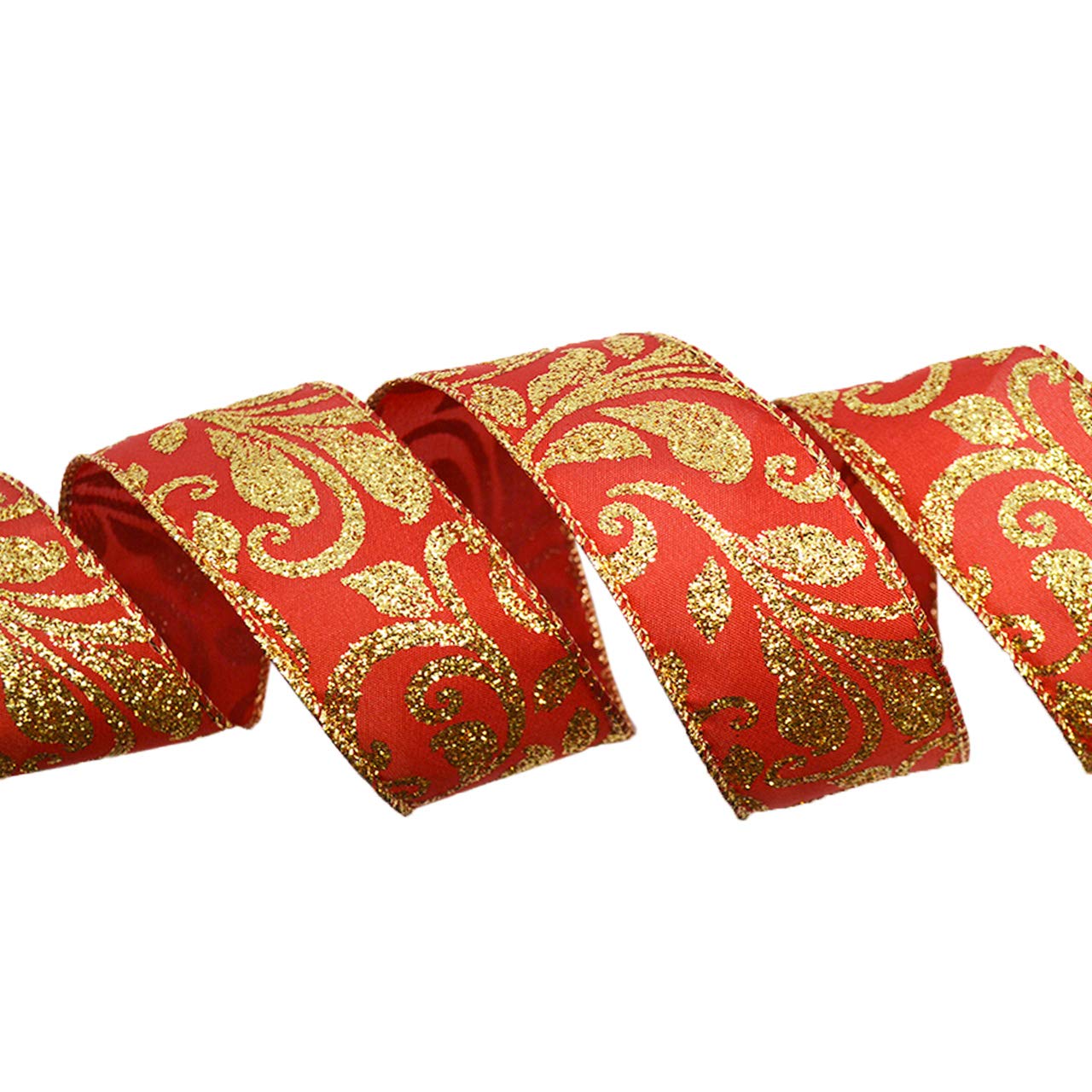 Morex 1.5 Inch x 100 Feet Wired Regalia Ribbon - Red/Gold Decorative Trim for Gift Wrapping, Floral Arrangements, and Craft Projects (Model 7441.40/33-609)