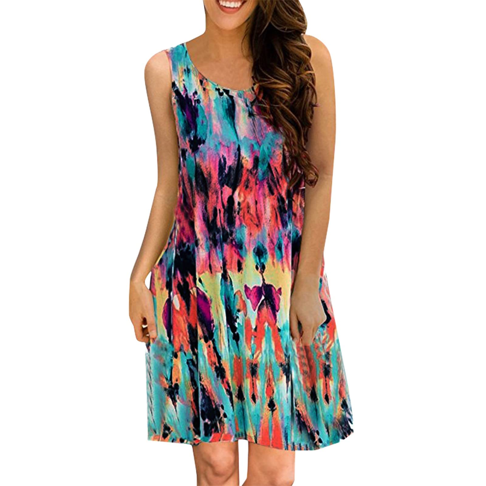VISLINDU Women's Sunflower Halter Dress - Casual Loose Mini Dress for Summer Outings