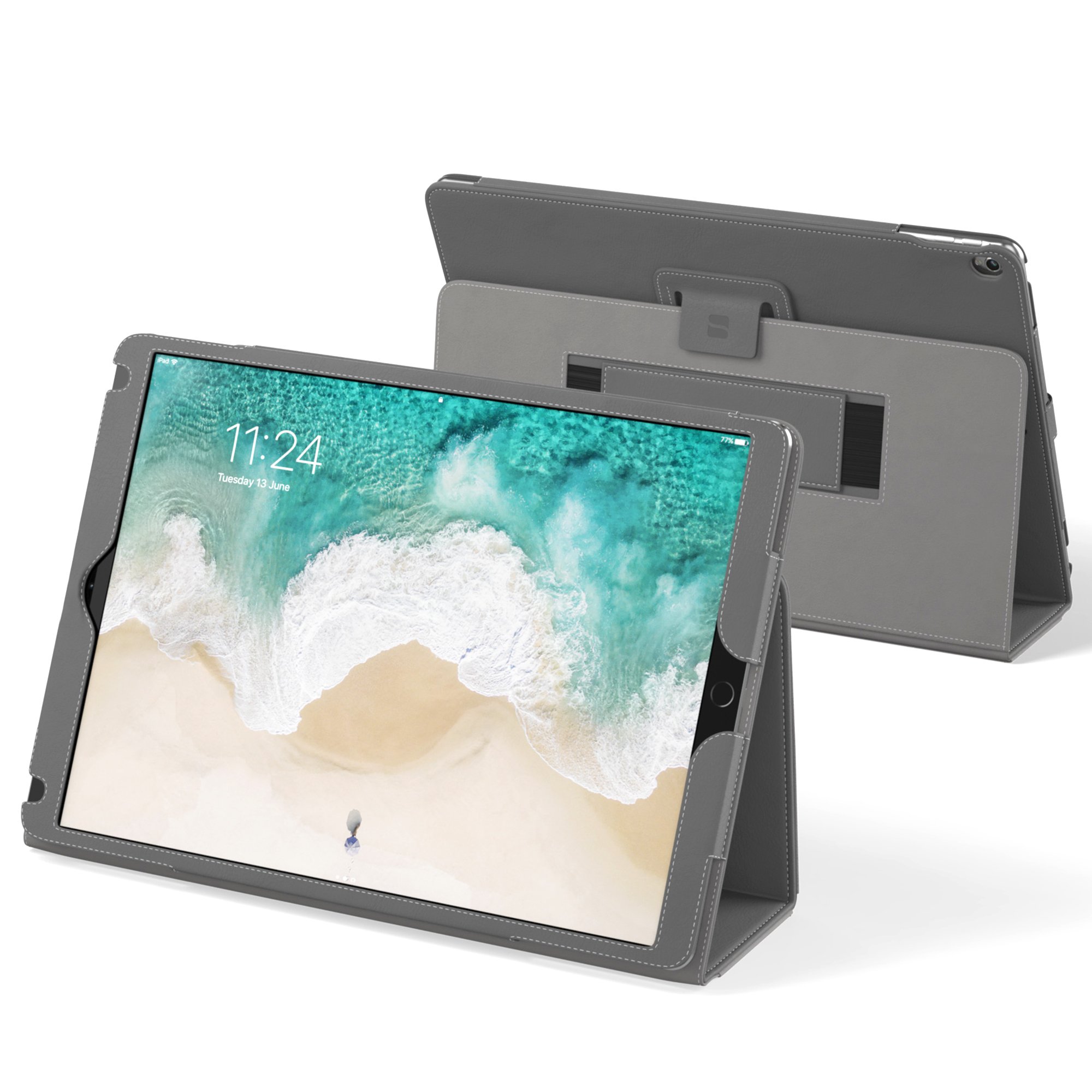 Premium Leather iPad Case for iPad 10.2/9th Gen/Air 3/Pro 10.5 - Protective Stand Cover with Sharkskin Grey Finish | Perfect for Work, Travel & Home Use