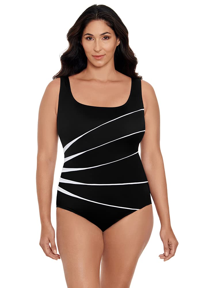 Longitude Women's One Piece Swimsuit - Soft Cup Piped Fan Tank Bathing Suit for Beach, Pool & Vacation | Comfortable Swimwear for Women