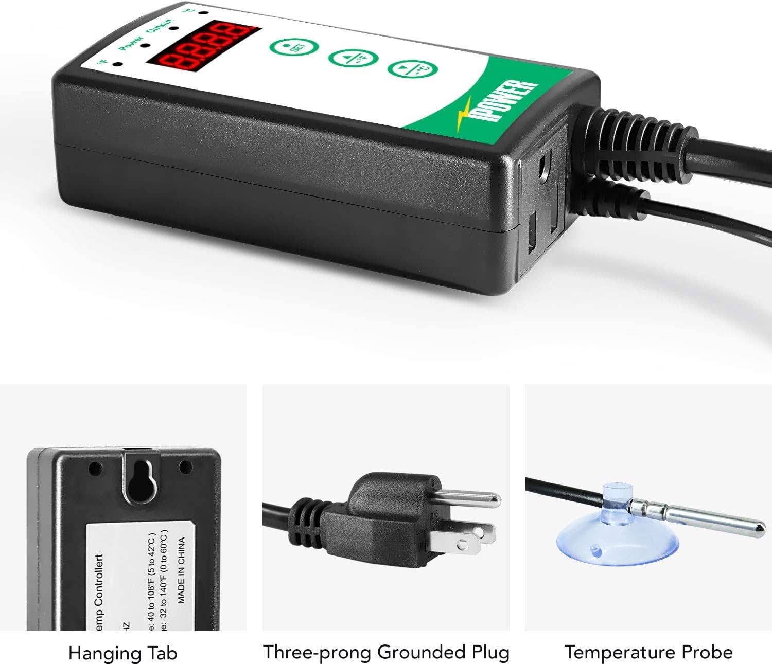 iPower 40-108°F Digital Heat Mat Thermostat Controller for Seedlings, Rooting, Brewing & Home Brewing - Perfect for Hydroponics, Germination & Reptile Terrariums