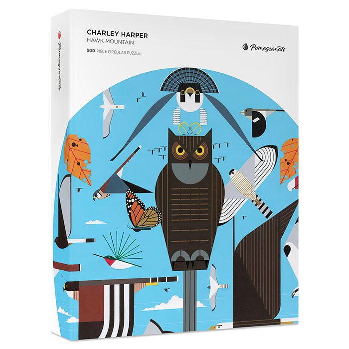 Charley Harper Hawk Mountain 500-Piece Circular Jigsaw Puzzle for Adults - Nature-Themed Bird Art Puzzle for Family Game Night & Relaxation