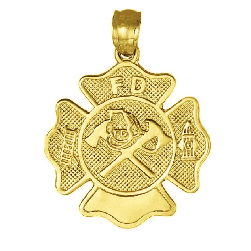 14K Yellow Gold Fire Department Badge Pendant - Handcrafted in USA - Perfect for Firefighters, First Responders & Gifts for Heroic Service