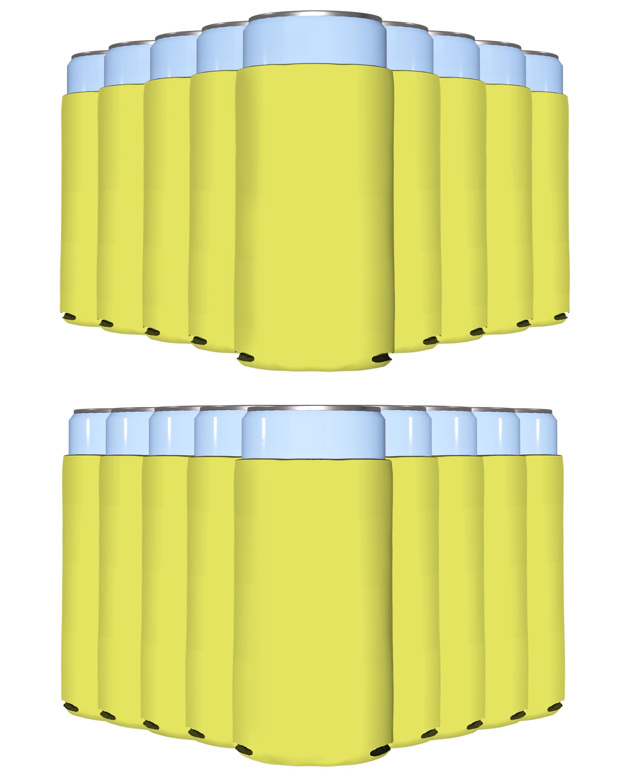 200 Pack Yellow Blank Slim Can Cooler Sleeves - Customizable Sublimation Beer & Seltzer Insulators for 12oz Tall Cans | Skinny Collapsible Drink Sleeves for Parties, BBQs, Tailgating & Outdoor Events