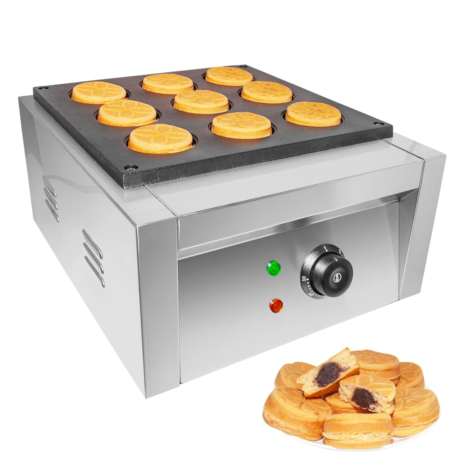 GorillaRock Electric Red Bean Cake Maker - 9 Pcs Obanyaki Grill Machine with Even Heating | 110V for Home, Party & Street Food Business