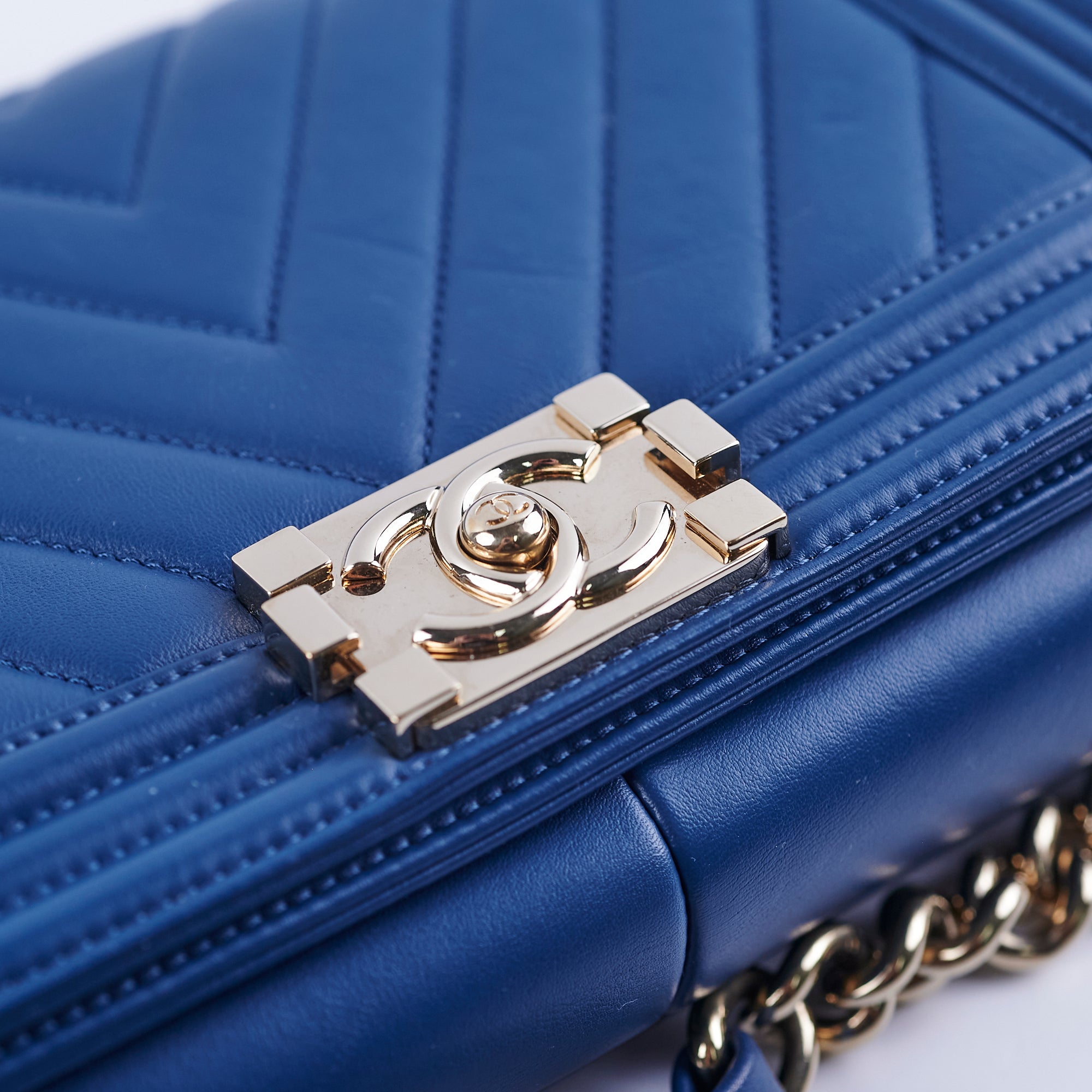 Chanel Old Medium Boy Chevron Lambskin Blue Leather Handbag - Luxury Crossbody Bag for Women, Perfect for Date Night & Special Occasions