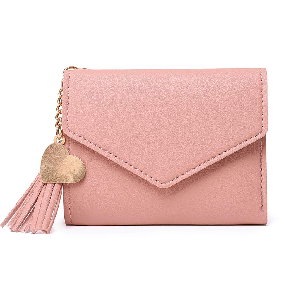Women's Foldable Tassel Mini Wallet with Zipper - Solid Color Coin Purse & Card Holder - Stylish Clutch for Everyday Use, Travel, and Parties