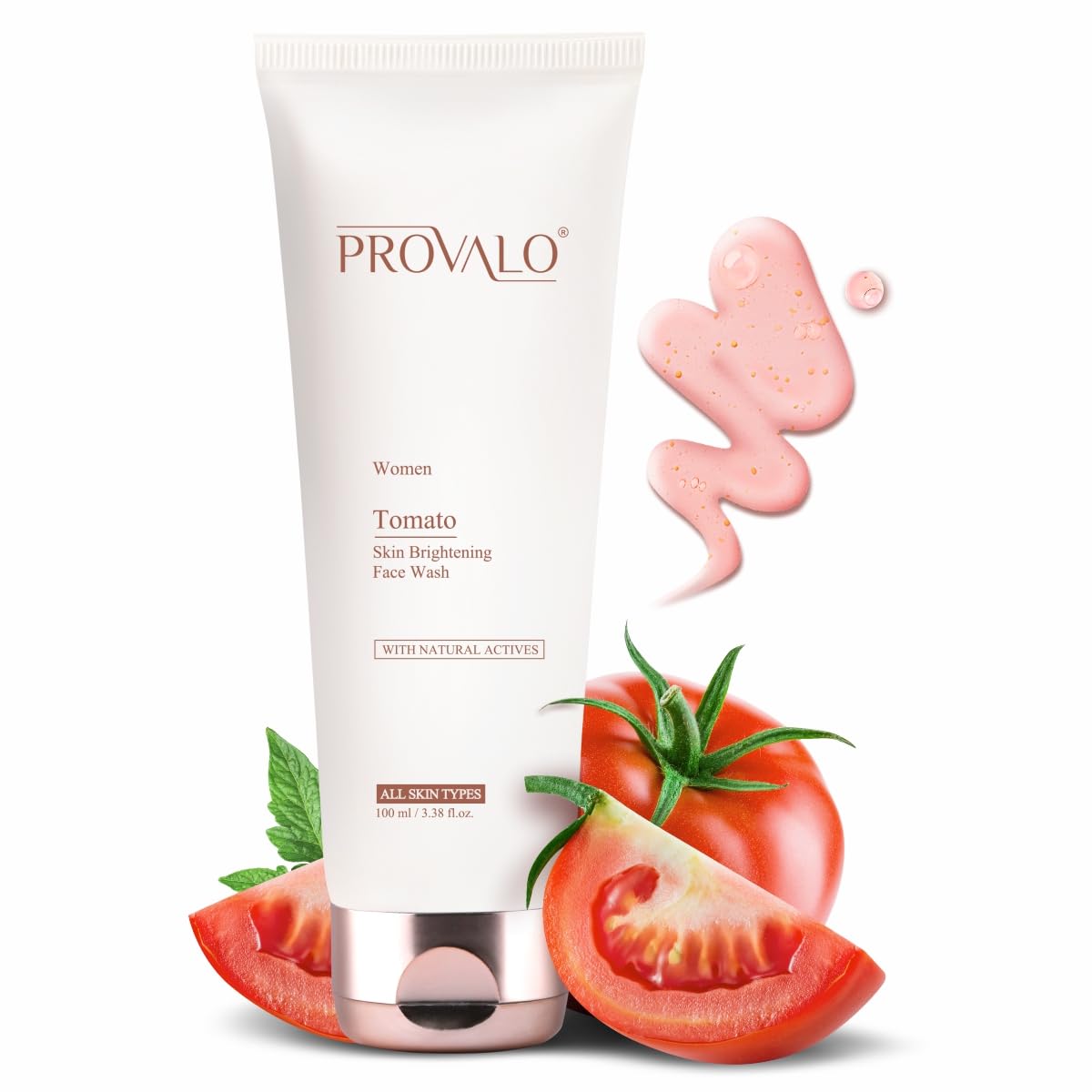 Provalo Tomato Natural Face Wash for Glowing, Brightening & Radiant Skin - Oil Control & Hydration for Oily, Acne-Prone & Dry Skin (100ml) | Gentle Daily Cleanser for Women | Perfect for Morning & Night Skincare Routine