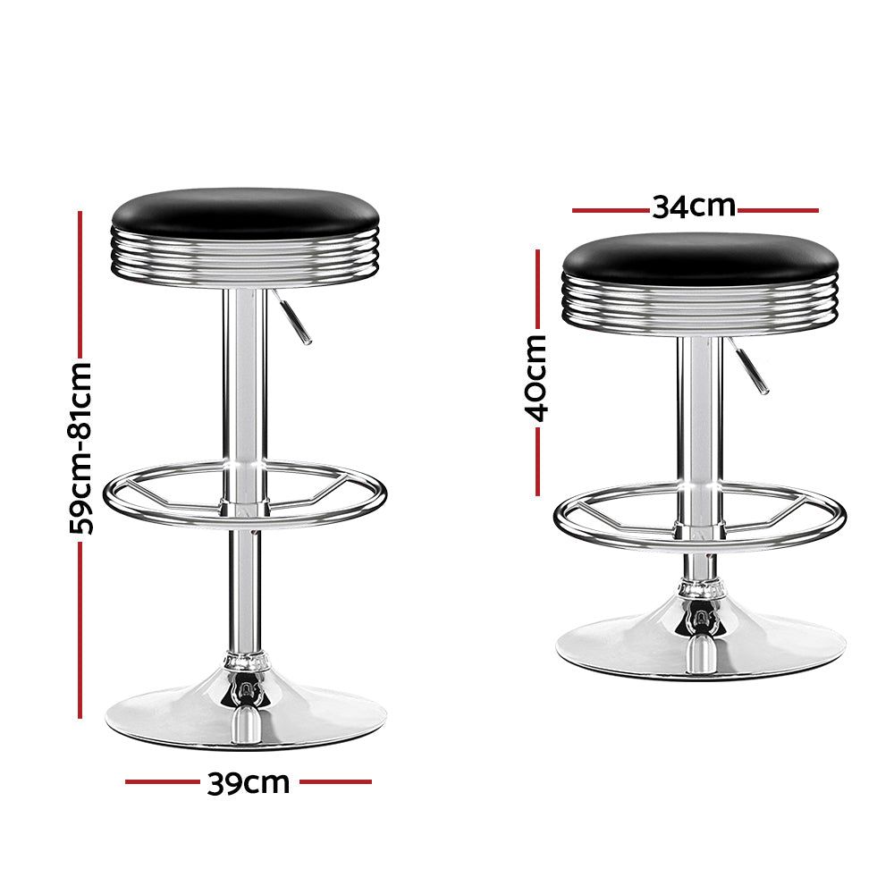 Modern Backless PU Leather Bar Stools with Chrome Base - Set of 2 for Kitchen Island, Breakfast Nook & Home Bar - Black & Chrome