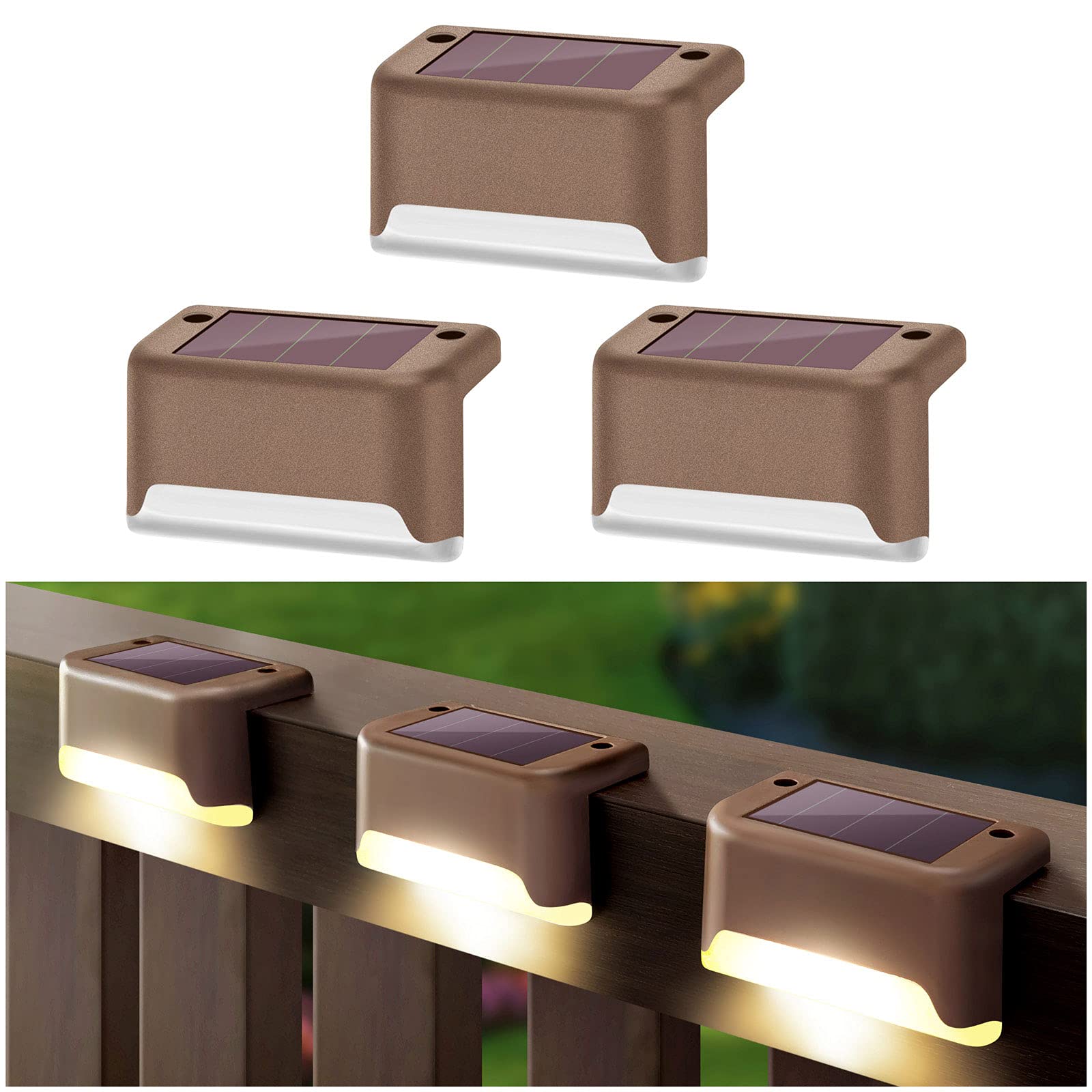 DenicMic 3 Pack Solar Deck Lights for Fence Post, Patio, Pool, Stairs - Waterproof LED Outdoor Lighting (Warm White) - Perfect for Garden, Pathway, and Backyard Decoration