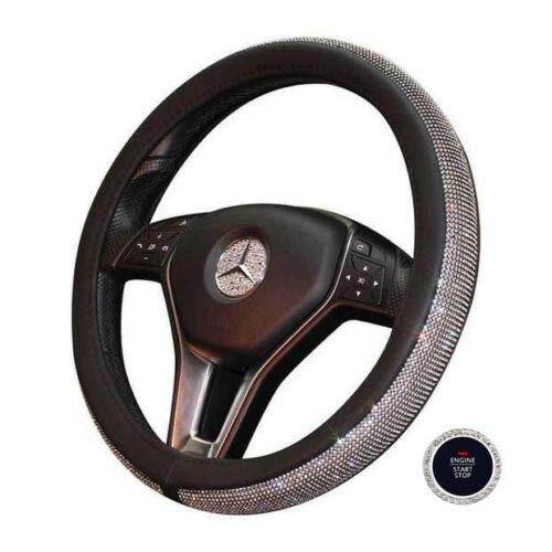 BLVD-LPF OBEY YOUR LUXURY Universal Steering Wheel Cover with Crystal Bling Ring - PU Leather Black for Auto Start Engine Ignition Button Key | Perfect for Car Interior Upgrade & Luxury Driving Experience