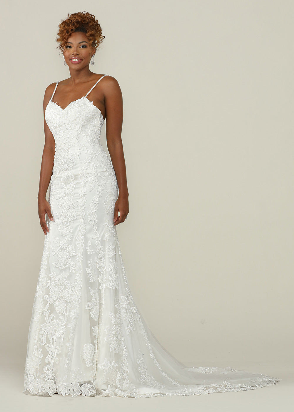 Jocelyn Lace Fit and Flare Wedding Dress with Beaded Straps - Elegant A-Line Bridal Gown for Church Ceremony, Beach Wedding & Romantic Photoshoot
