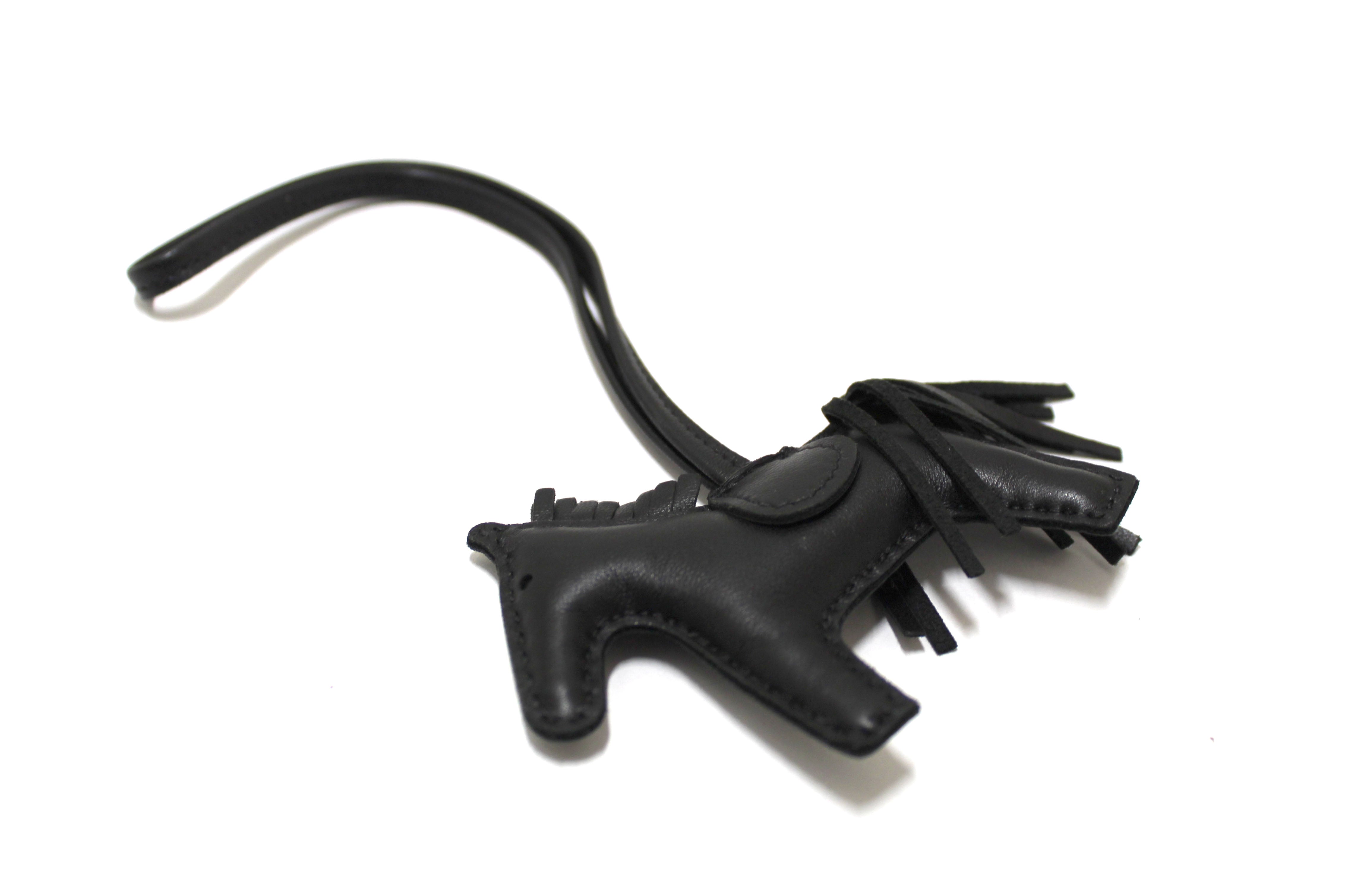 Authentic Hermes Black Milo Lambskin Grigri Rodeo Horse Bag Charm - Luxury Leather Keychain for Handbags, Wallets & Keys | Perfect Gift for Fashion Lovers & Hermes Collectors