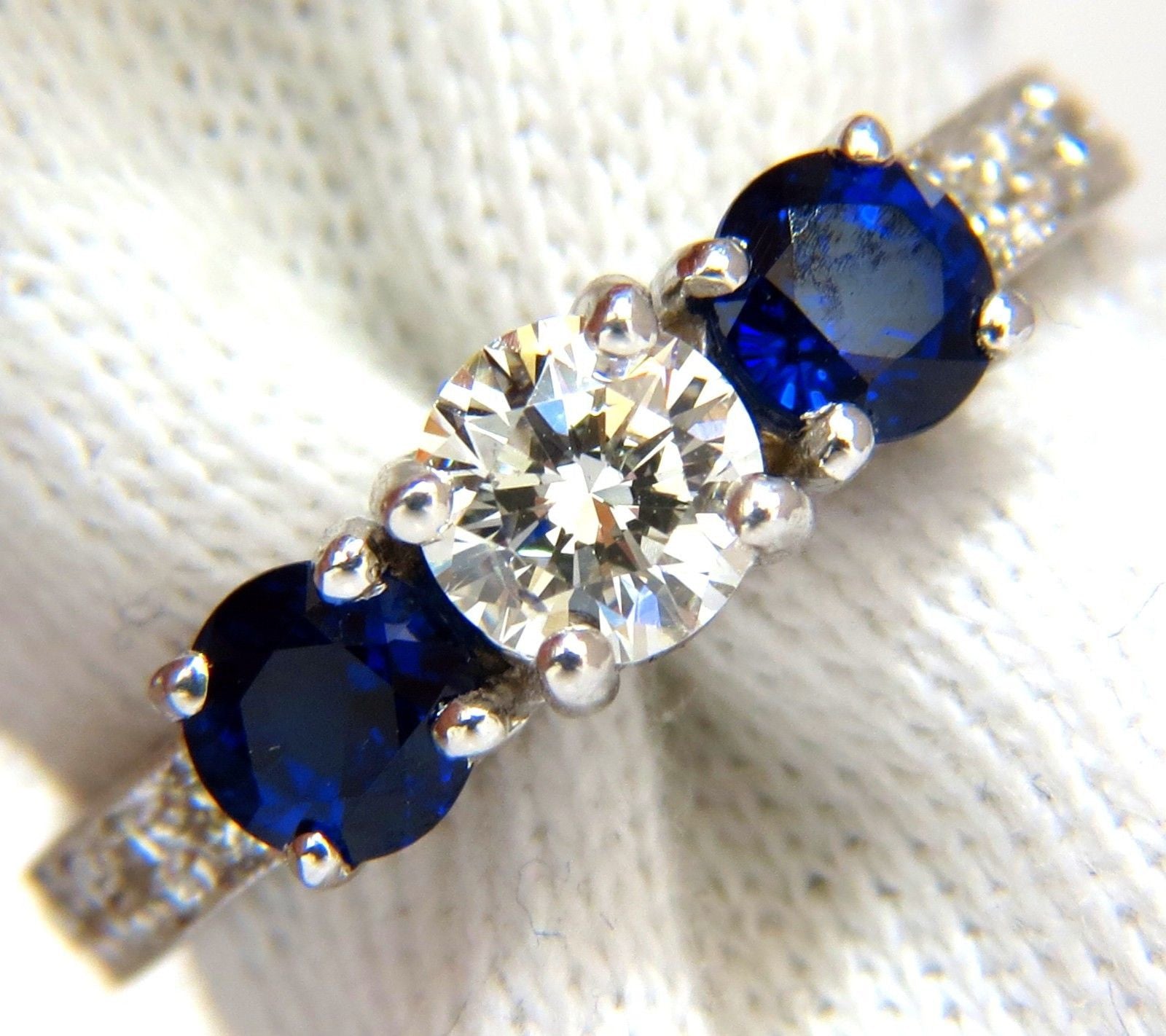 1.85ct Natural Blue Sapphire & Diamond Ring in 14K Gold - Classic Three Bead Setting for Engagement, Wedding & Anniversary Gifts